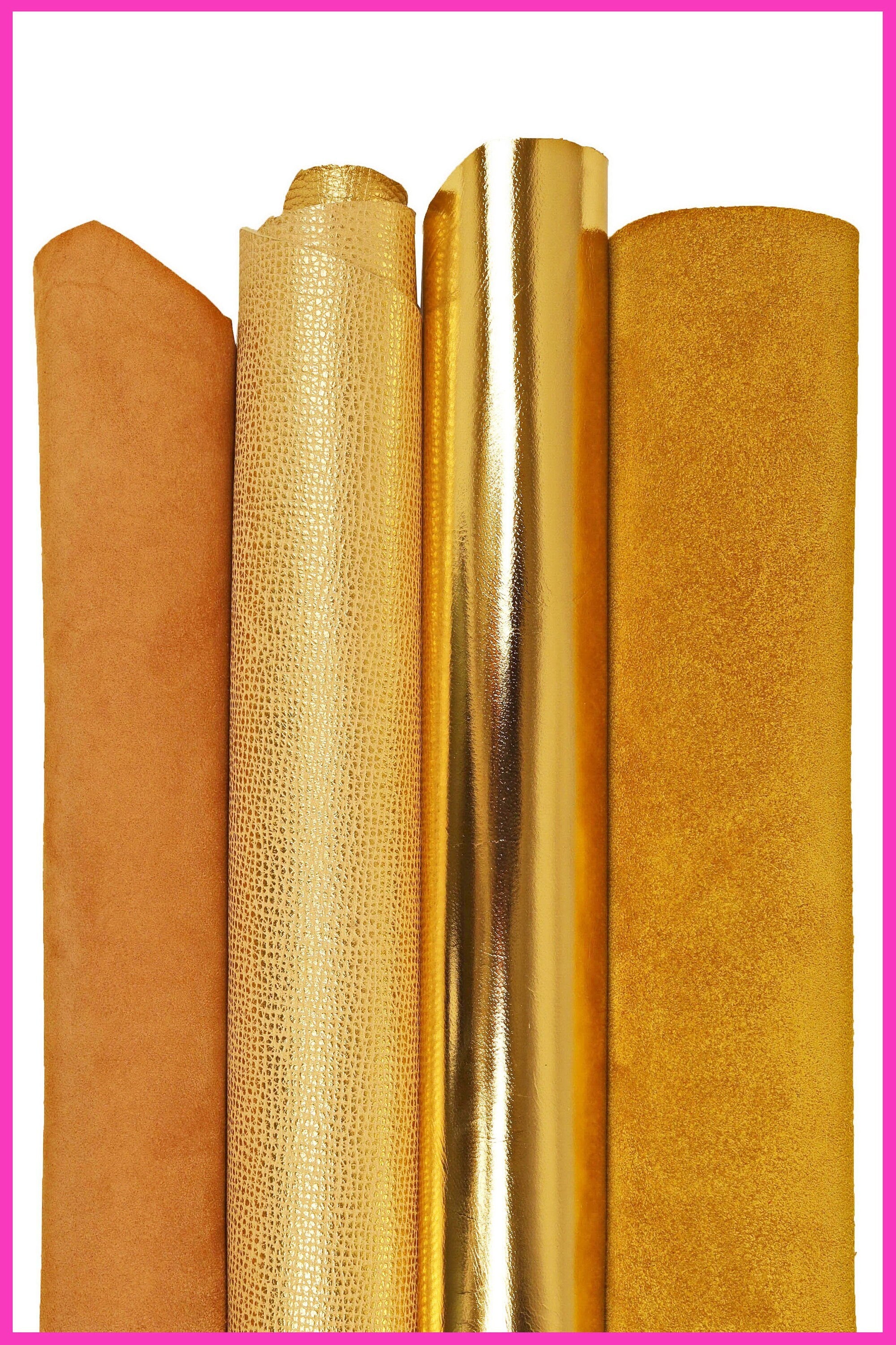 Gold metallic leather hides, set of mirror finish, golden suede leather skins . Lot of 4 skins B16383-MT(ST) La Garzarara