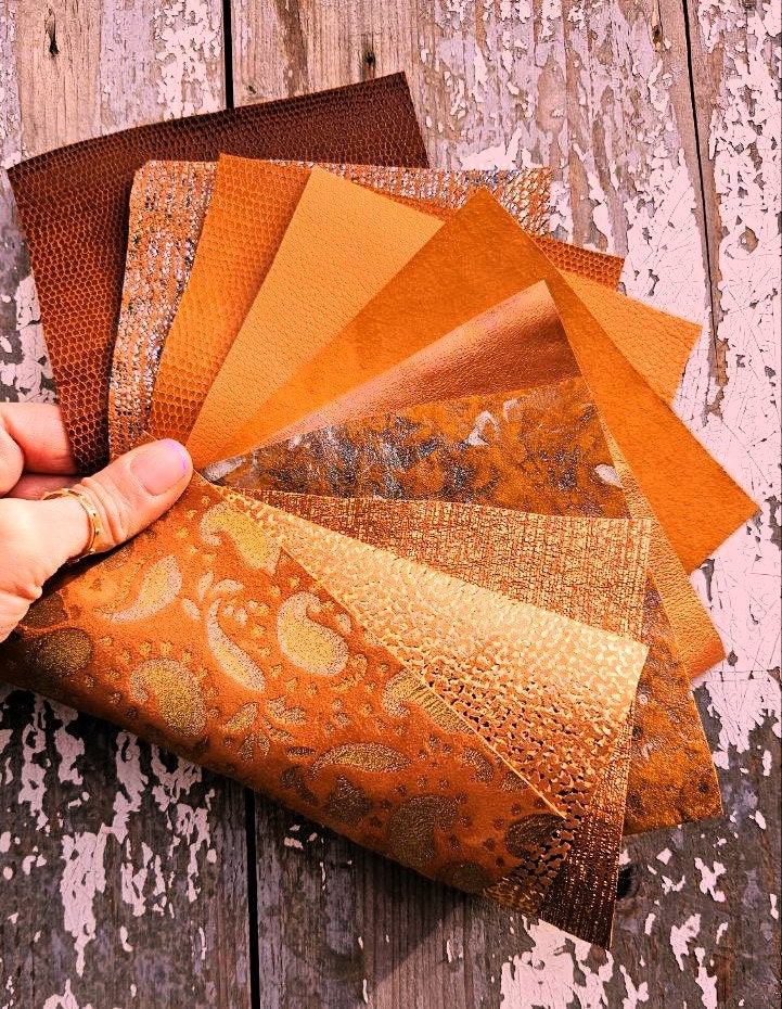 Warm Tone Leather Scraps, Orange Rust and Terracotta Leather Offcuts, Small Craft Leather Pieces RT202 La Garzarara
