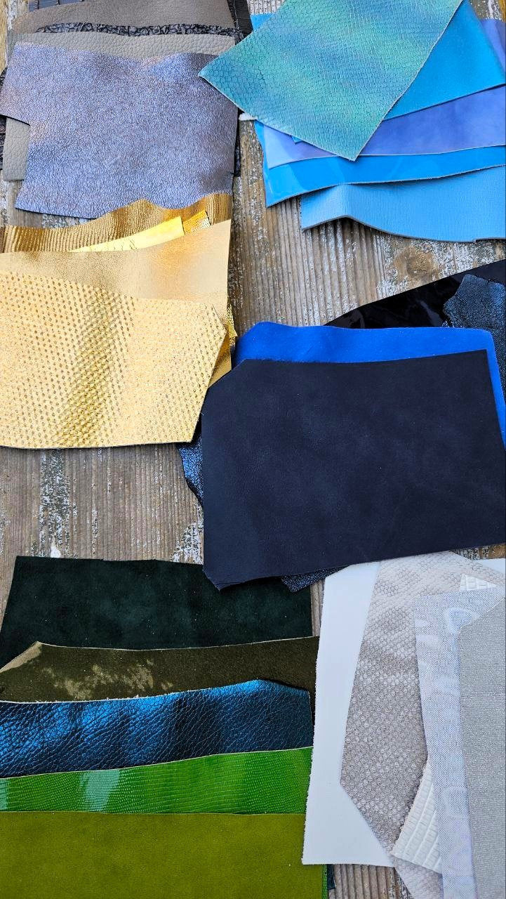 Colorful Leather Scrap Pack, 75 Random Pieces in 15 Shades, Mixed Texture Offcuts, Multicolor Remnants for Creative Crafts La Garzarara