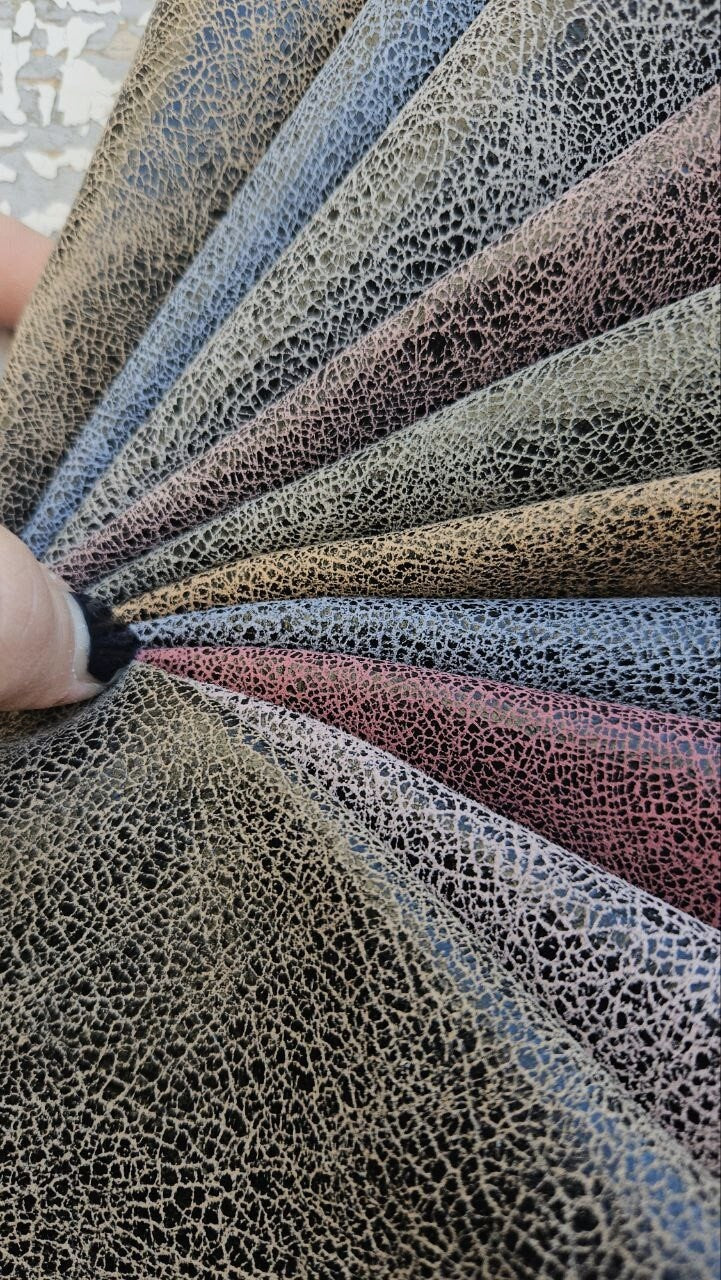 10 Premium Leather Scraps in Multicolor Tones, Mixed Prints with Crackle Effects, Assorted Remnants RT216 La Garzarara