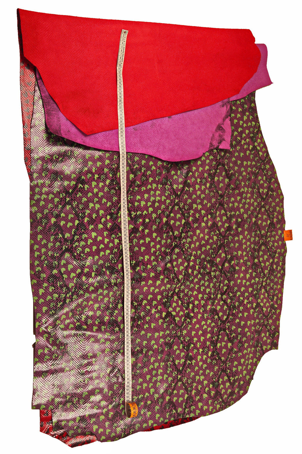 Purple Heart Python Print Leather Hide, Metallic Fuchsia & Lime Green Snake Pattern Calfskin | Fun Fashion LeatherB16348-ST La Garzarara