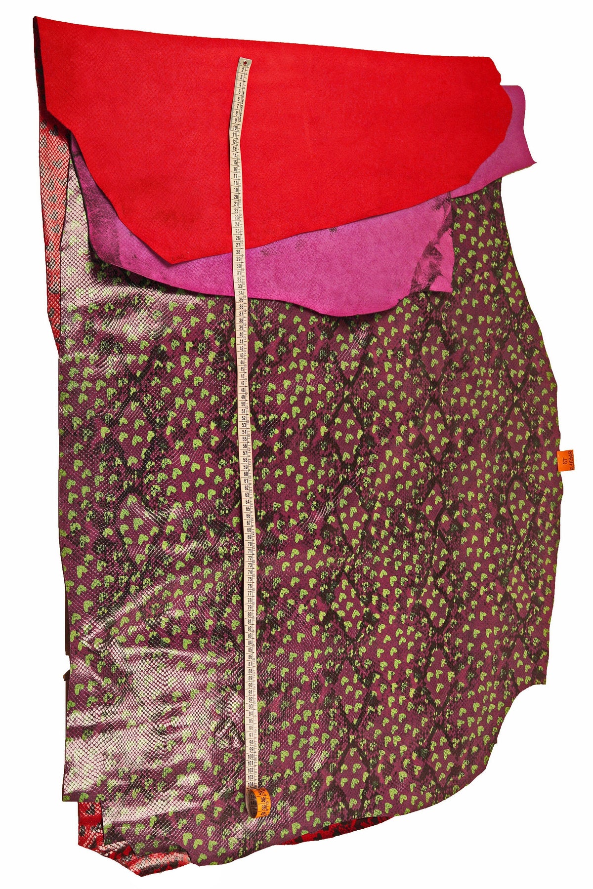 Purple Heart Python Print Leather Hide, Metallic Fuchsia & Lime Green Snake Pattern Calfskin | Fun Fashion LeatherB16348-ST La Garzarara