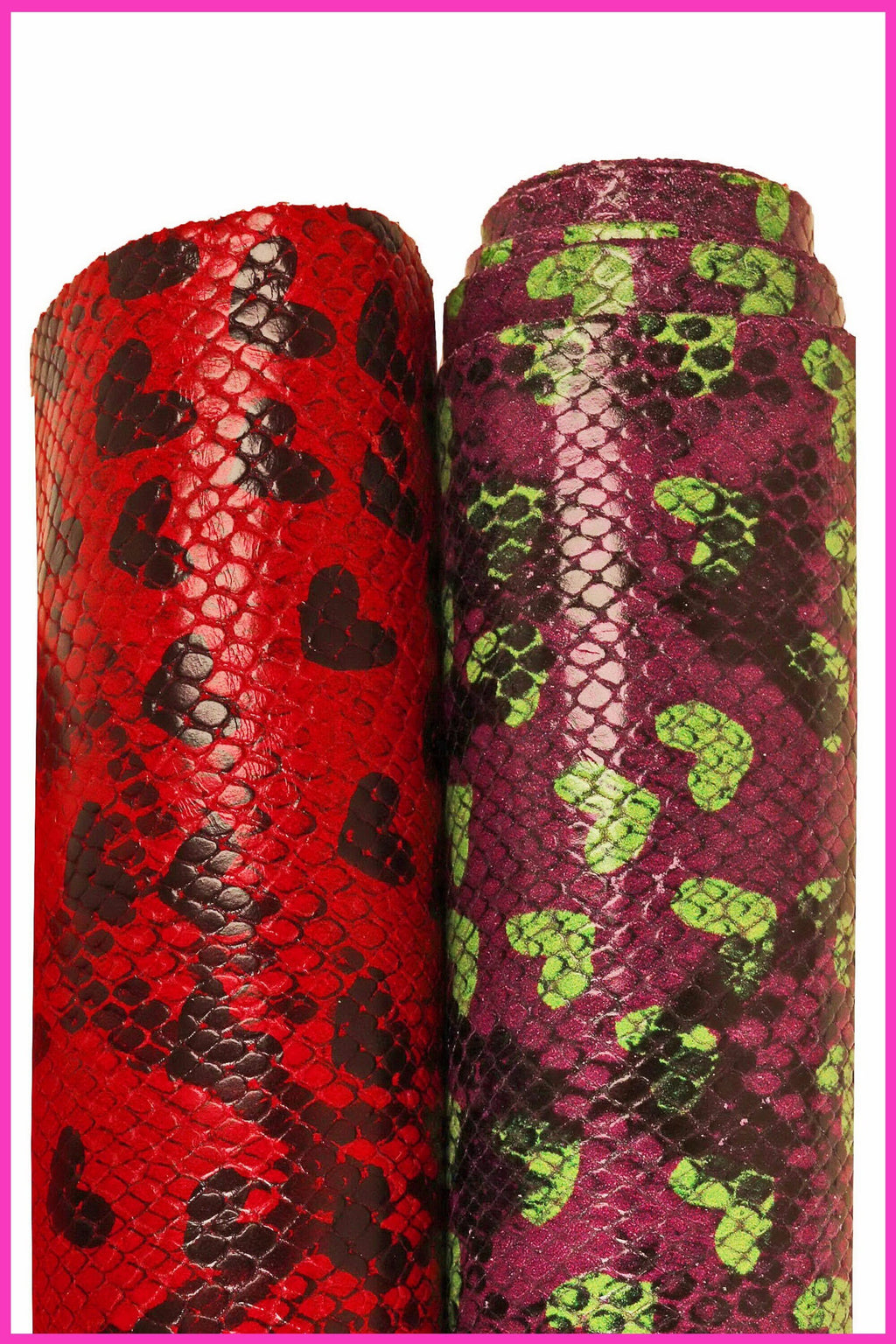 Purple Heart Python Print Leather Hide, Metallic Fuchsia & Lime Green Snake Pattern Calfskin | Fun Fashion LeatherB16348-ST La Garzarara