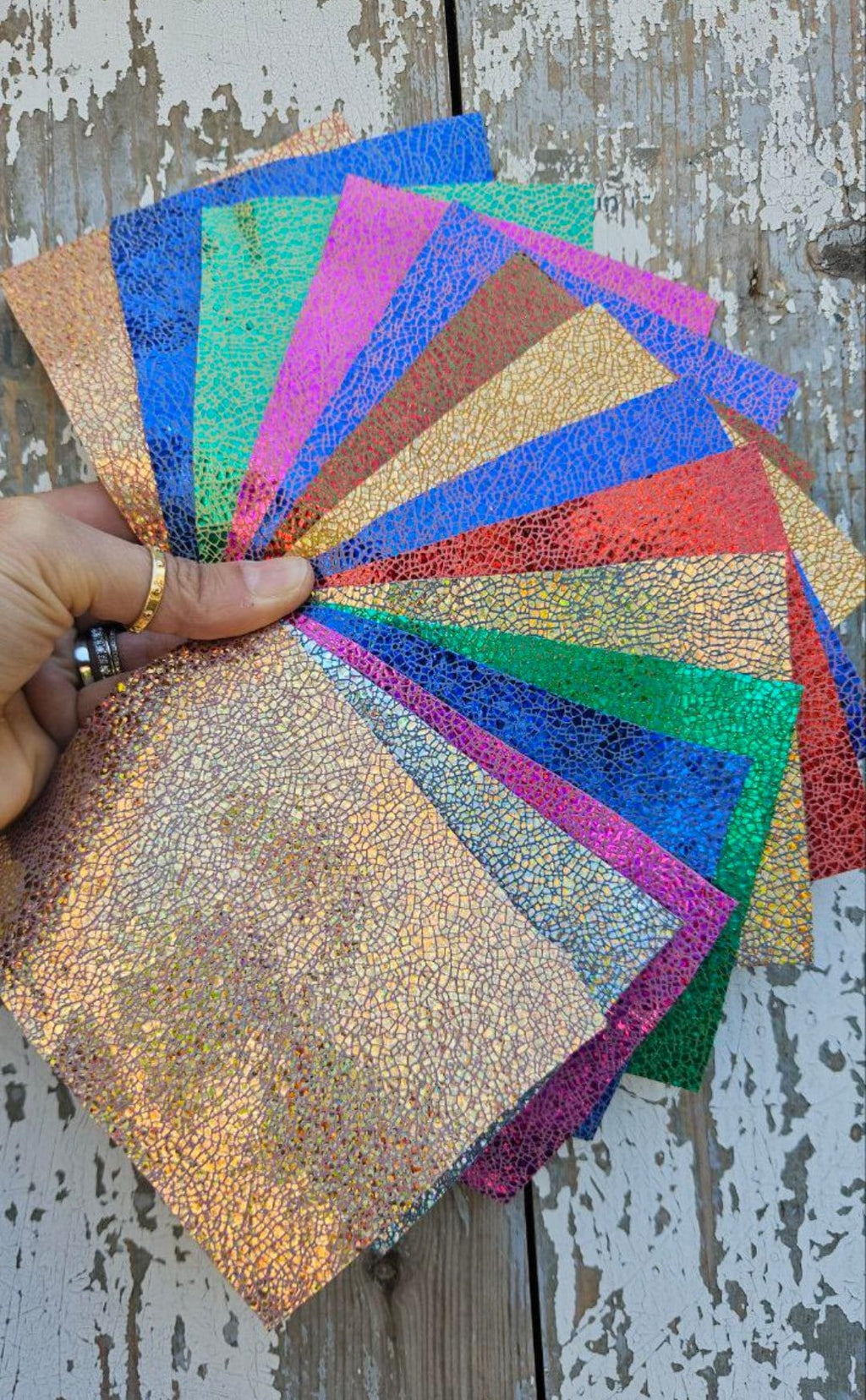 Rainbow Leather Scraps, Metallic Crackled and Iridescent Remnants, Random Shimmer Offcuts for Jewelry6x5" / 15x12 cm RT217 La Garzarara