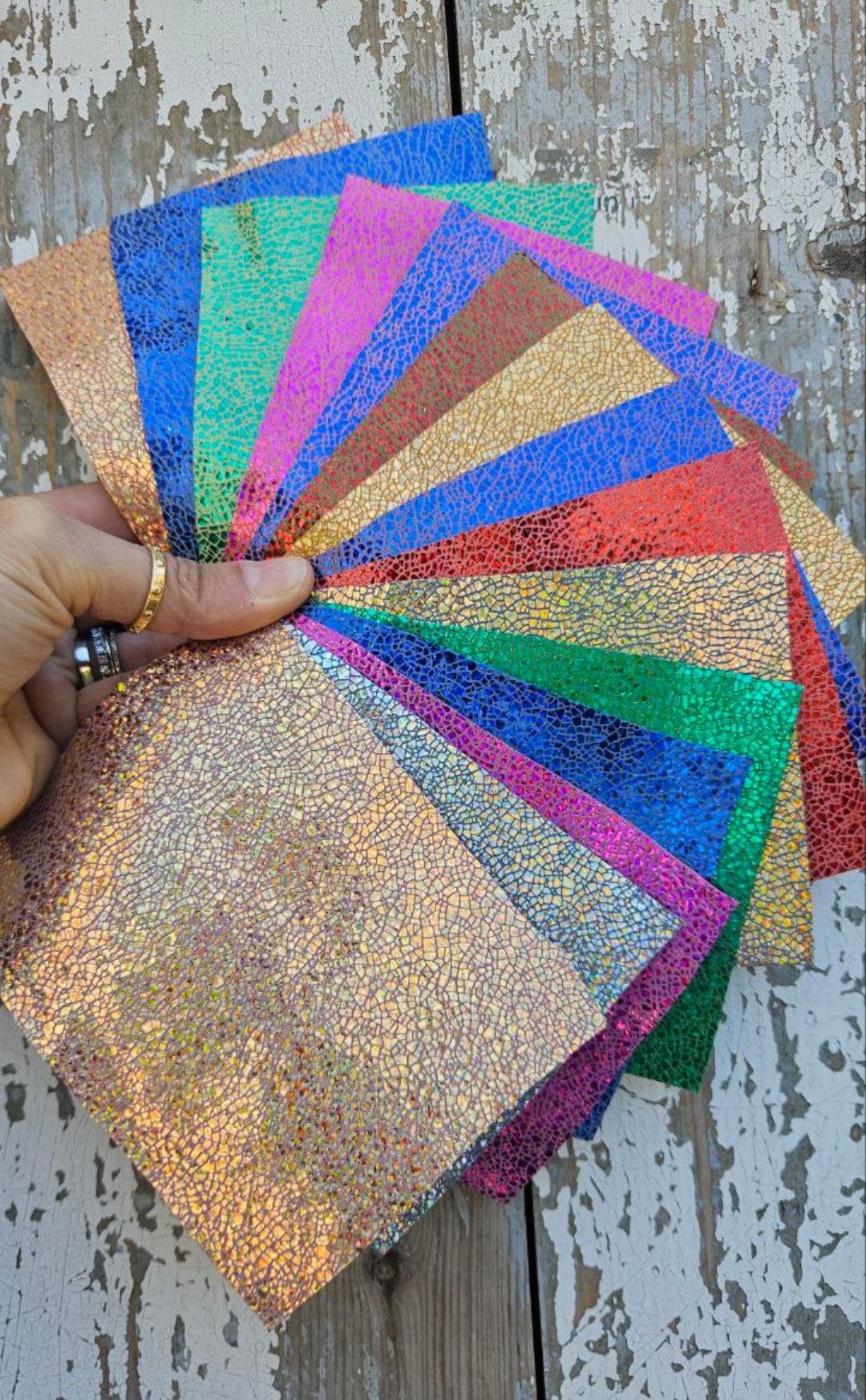 Rainbow Leather Scraps, Metallic Crackled and Iridescent Remnants, Random Shimmer Offcuts for Jewelry6x5" / 15x12 cm RT217 La Garzarara