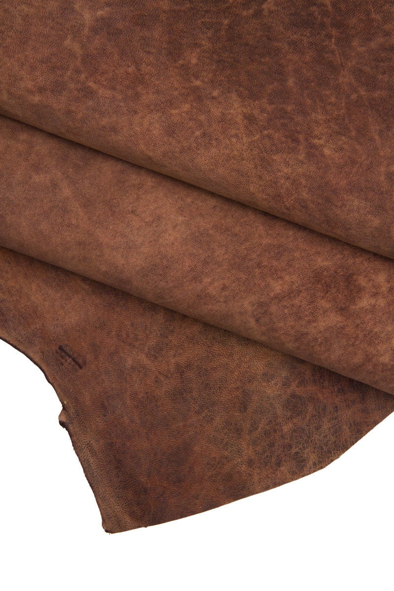 Vintage brown goatskin leather hide, distressed aged leather skin for bags and accessories B16478-VT La Garzarara