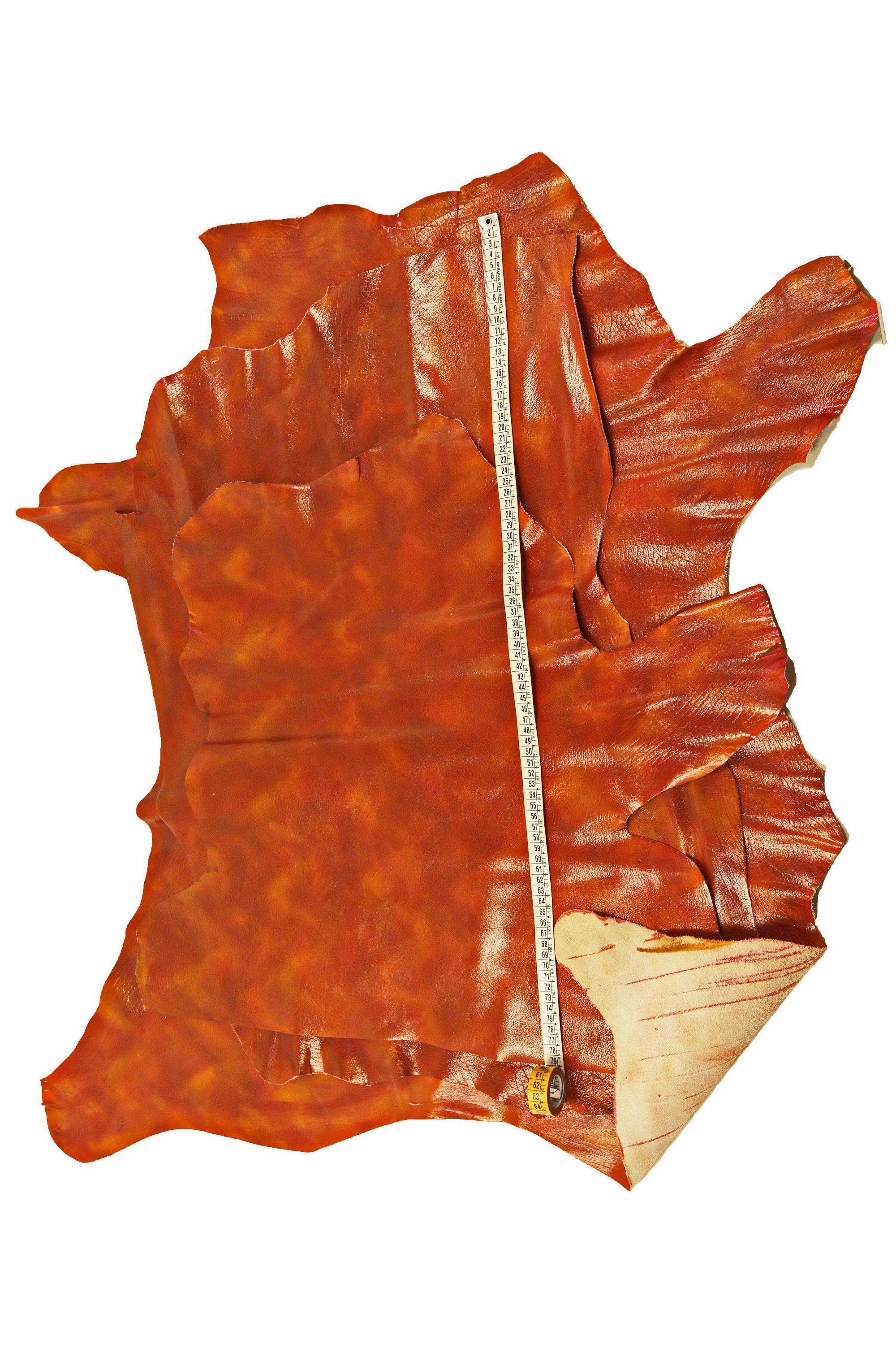 Satin brick red leather skin, rust pebble grain goatskins, glossy soft vintage hide B16394-VT La Garzarara