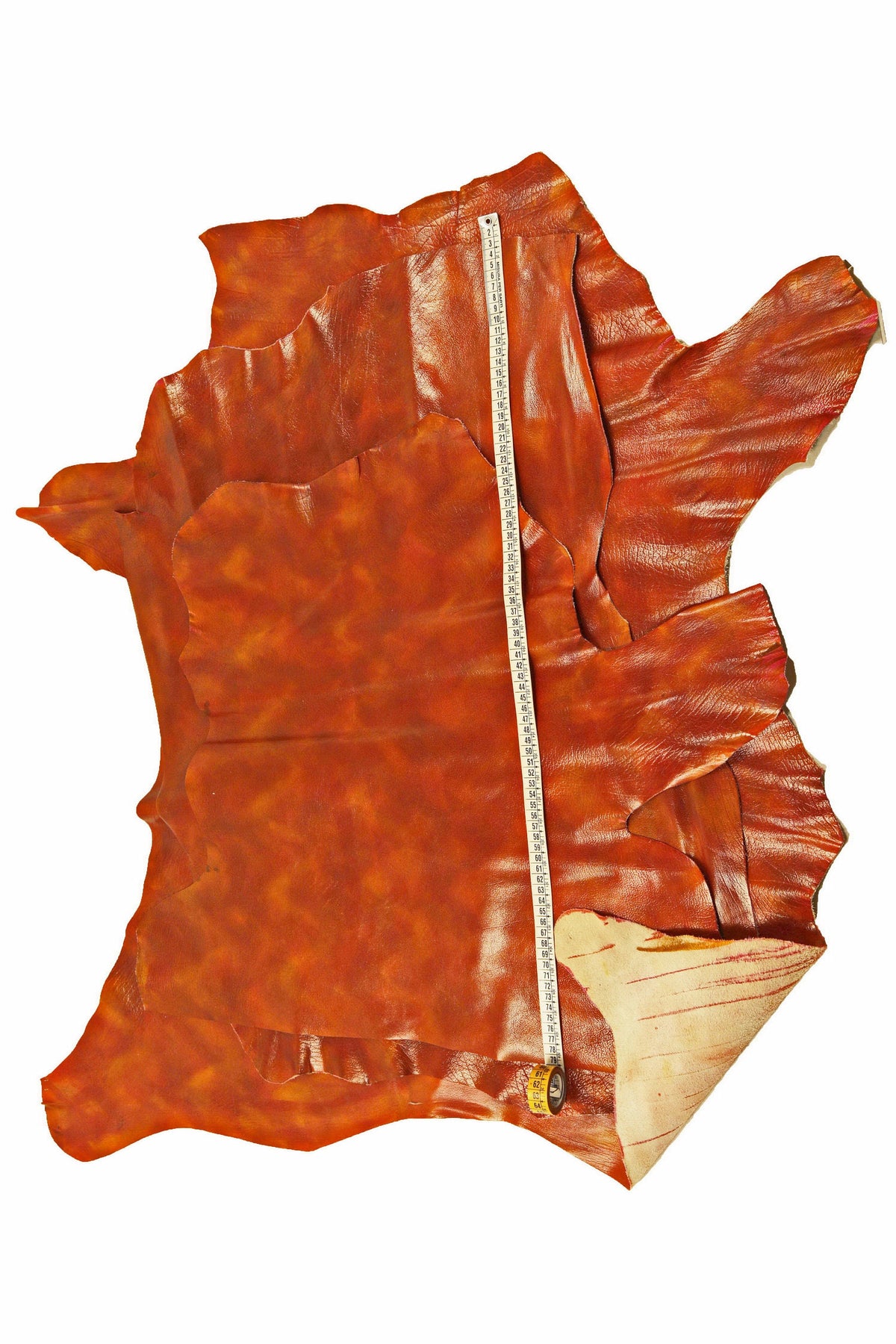 Satin brick red leather skin, rust pebble grain goatskins, glossy soft vintage hide B16394-VT La Garzarara