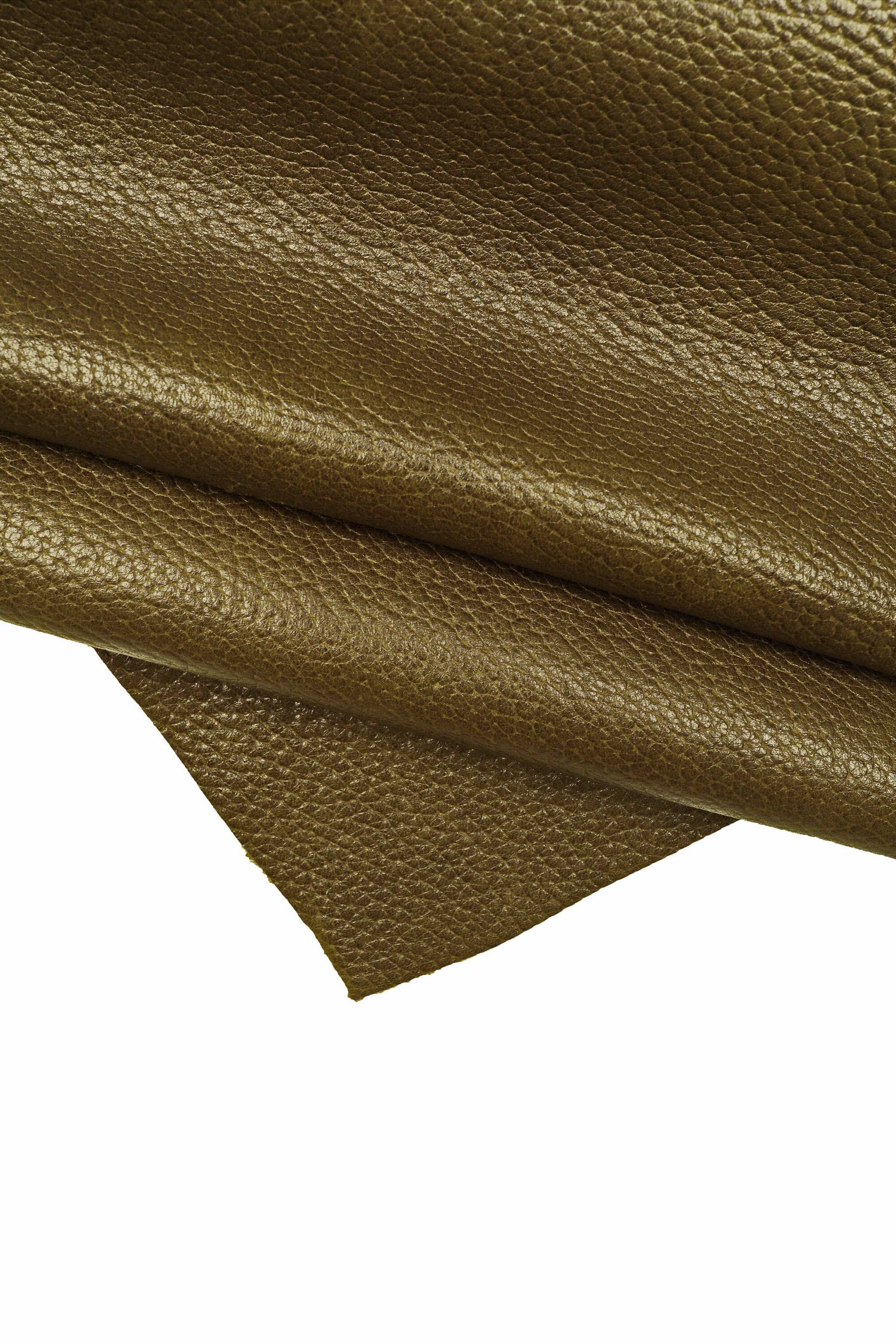 Leather for Handbags , Olive green pebbled cowhide, grain soft cow hide leather skin, soft thick skin B16359-TU Garzarara