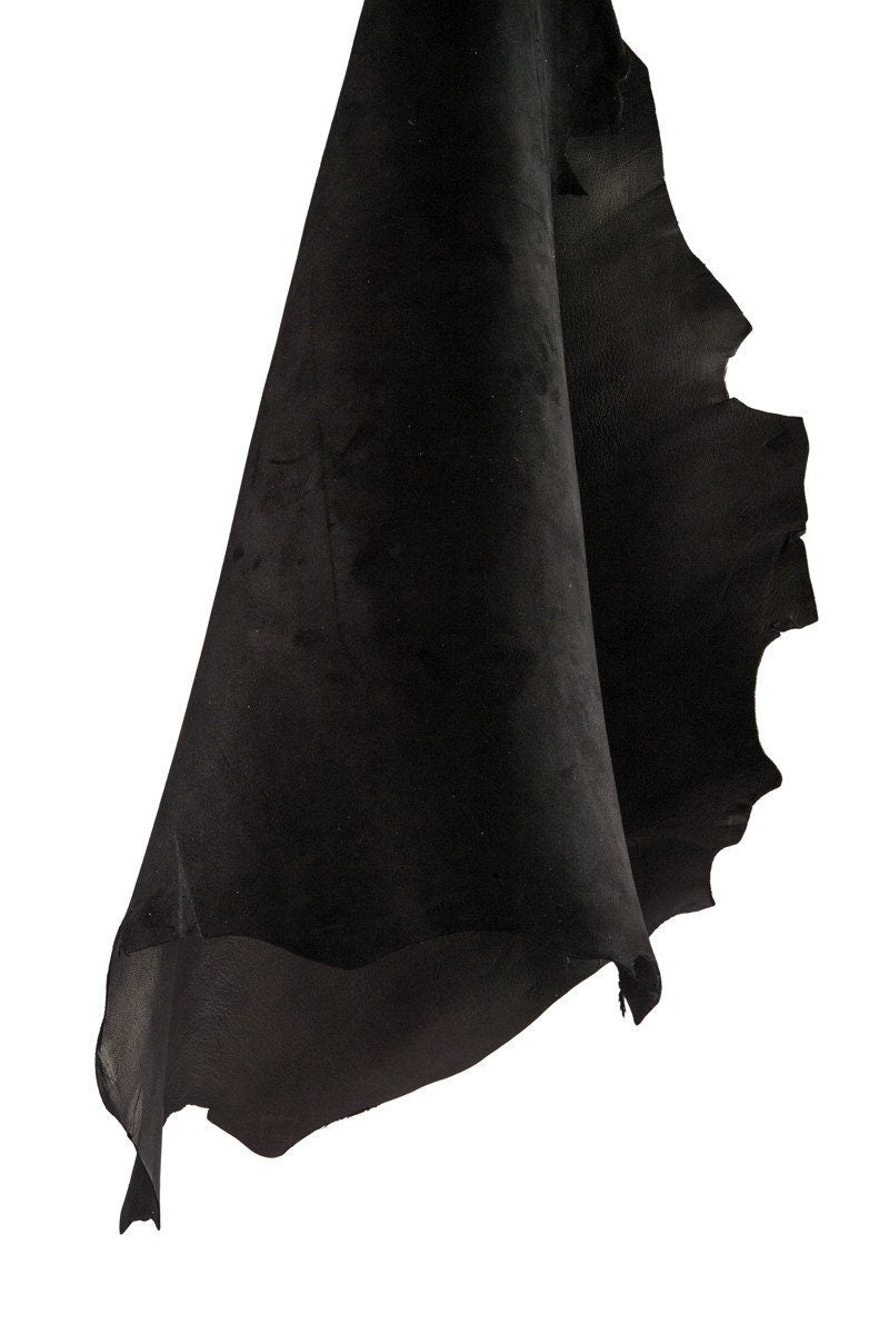 Black SUEDE Goat leather skin, classic soft suede hide, Black silky velvety goatskin 0.7 0.9 mm B16429-TB La Garzarara