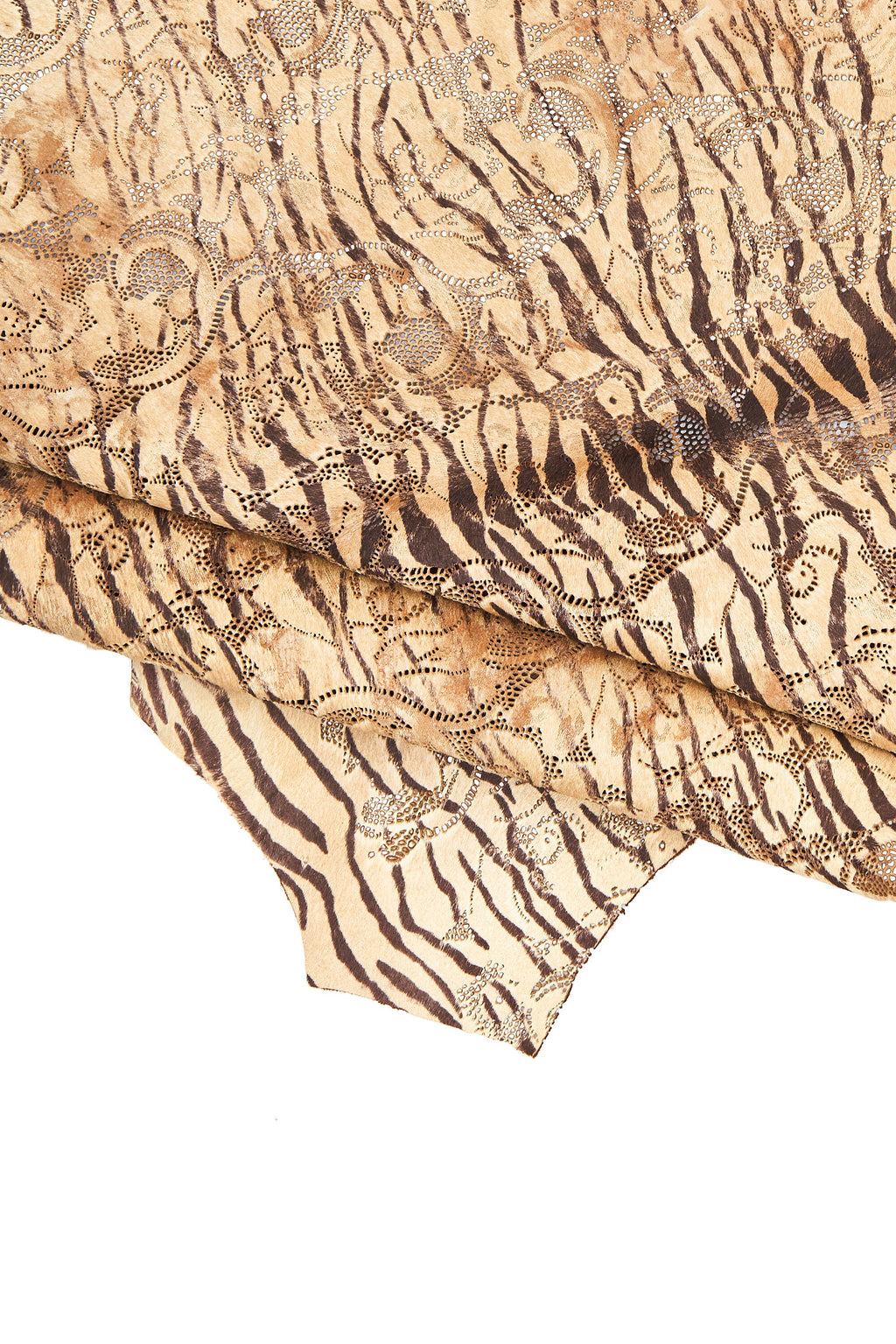 3 Pony hair leather hides beige natural, printed perforated hair on hide, sand honey pattern leather and 1 beige lamb nappa skinB16599-CV