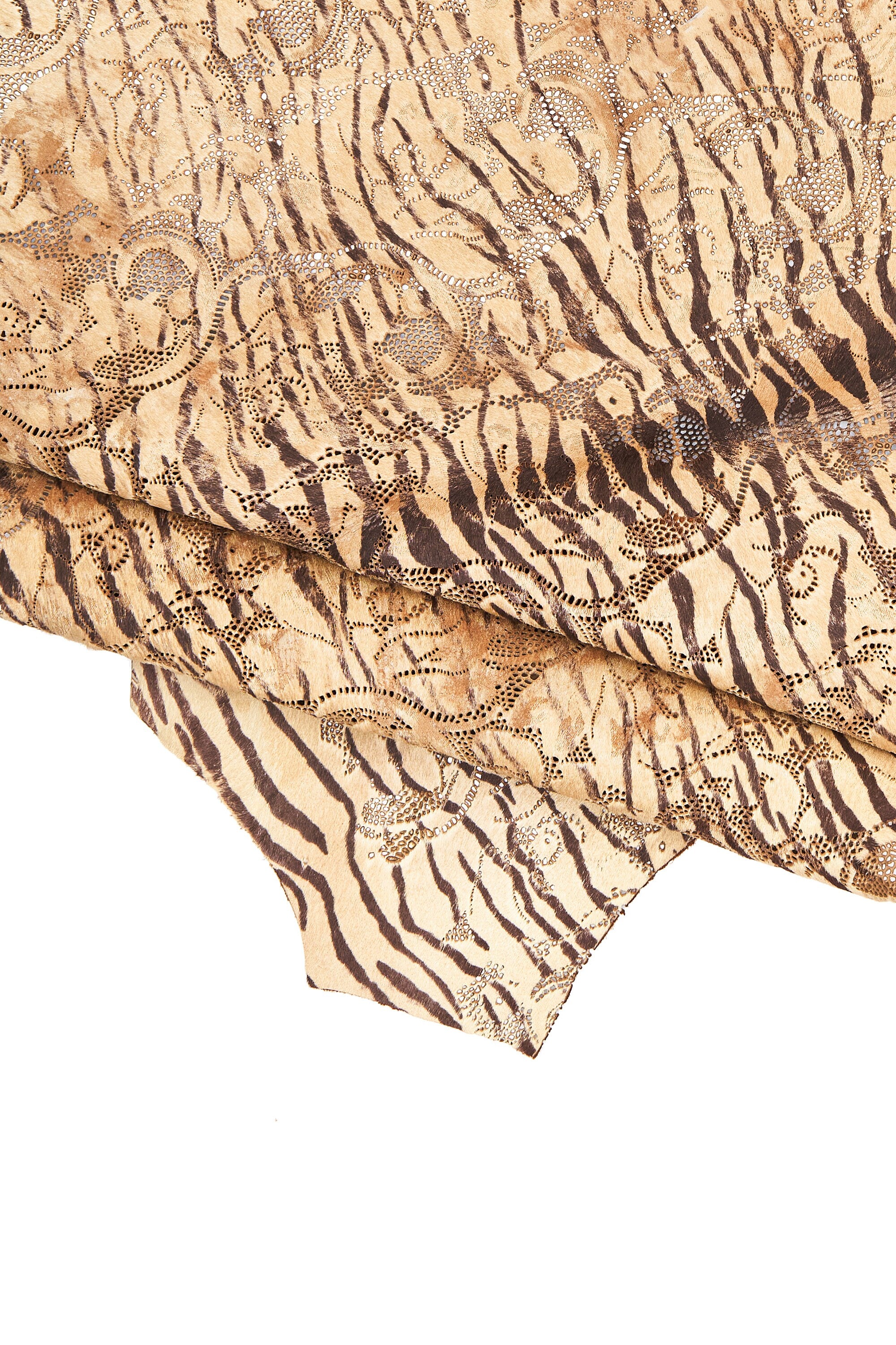 3 Pony hair leather hides beige natural, printed perforated hair on hide, sand honey pattern leather and 1 beige lamb nappa skinB16599-CV