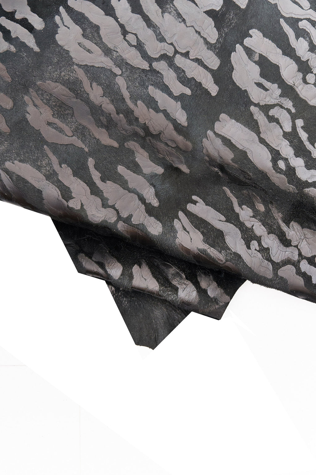 Printed BLACK hair on hides, 4 pony black leather skin camouflage effect, smooth matte leather hide. bundles of 4 skins B16616-CV