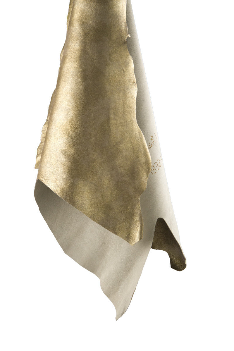 Soft Metallic suede leather skin, aged platinum laminated goat leather hide for fashion accessories B16428-MT(ST)