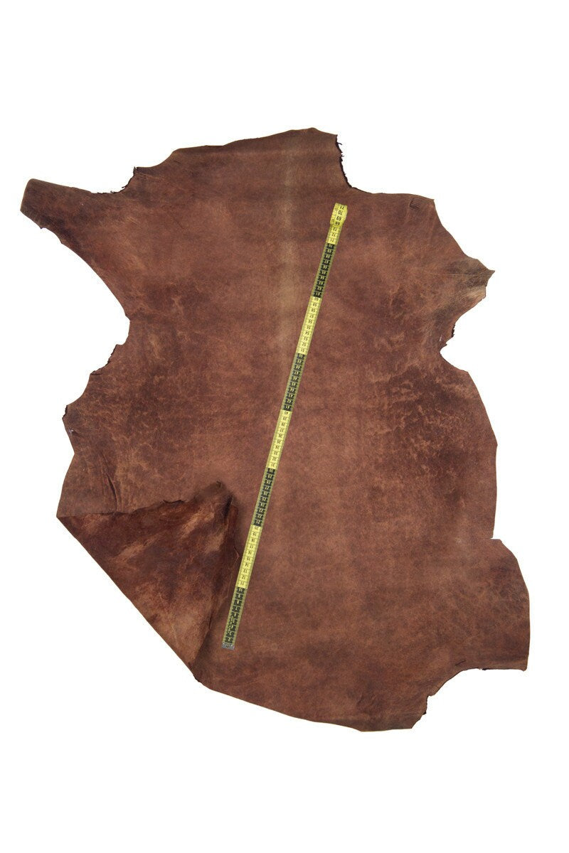 Vintage brown goatskin leather hide, distressed aged leather skin for bags and accessories B16478-VT La Garzarara