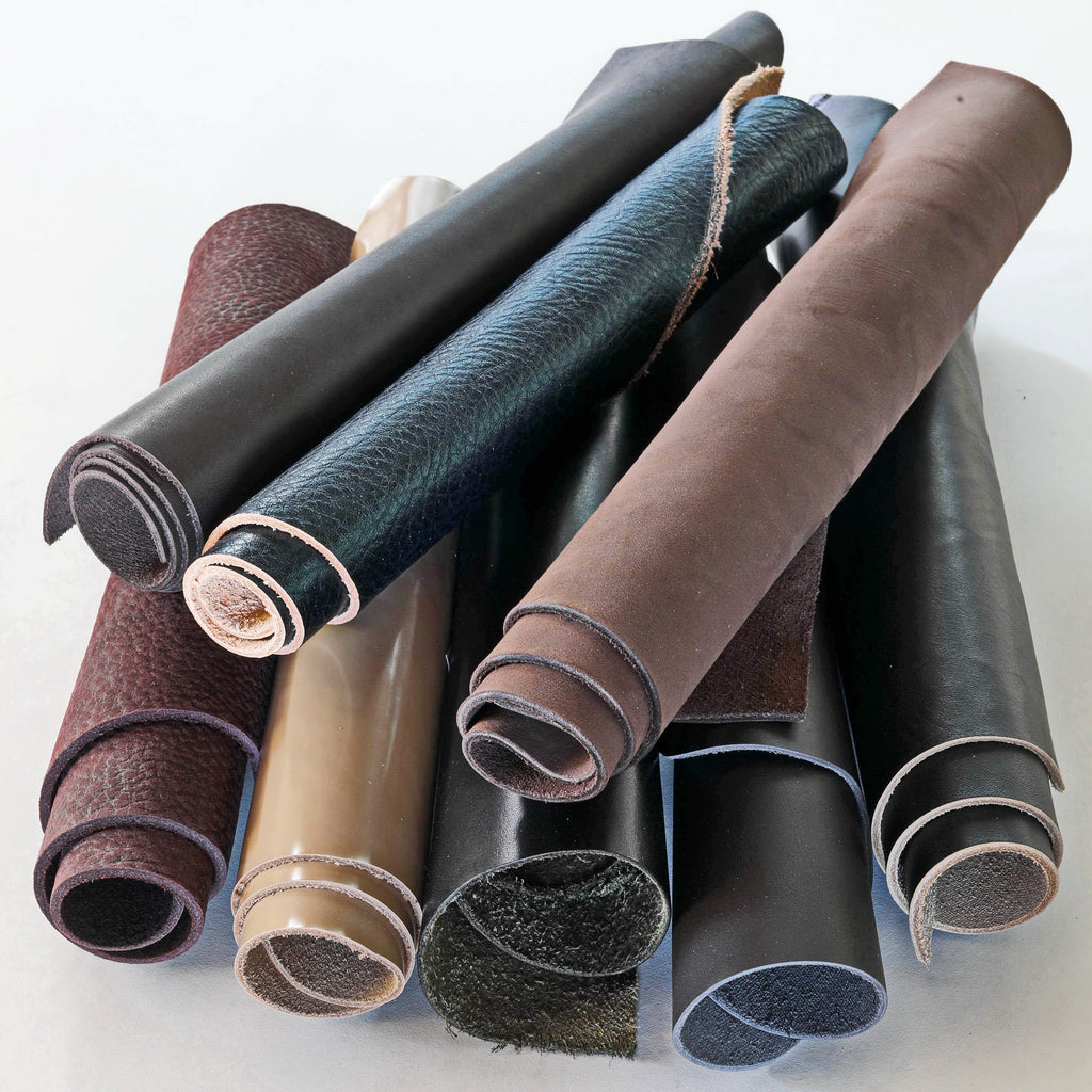 Thick Leather Scraps, Cowhide Offcuts, Heavy Leather Pieces, Random Cowhide and Calfskin Remnants, 1.5-2.5 mm (4-6 oz), 1 kg (2 lbs) B153
