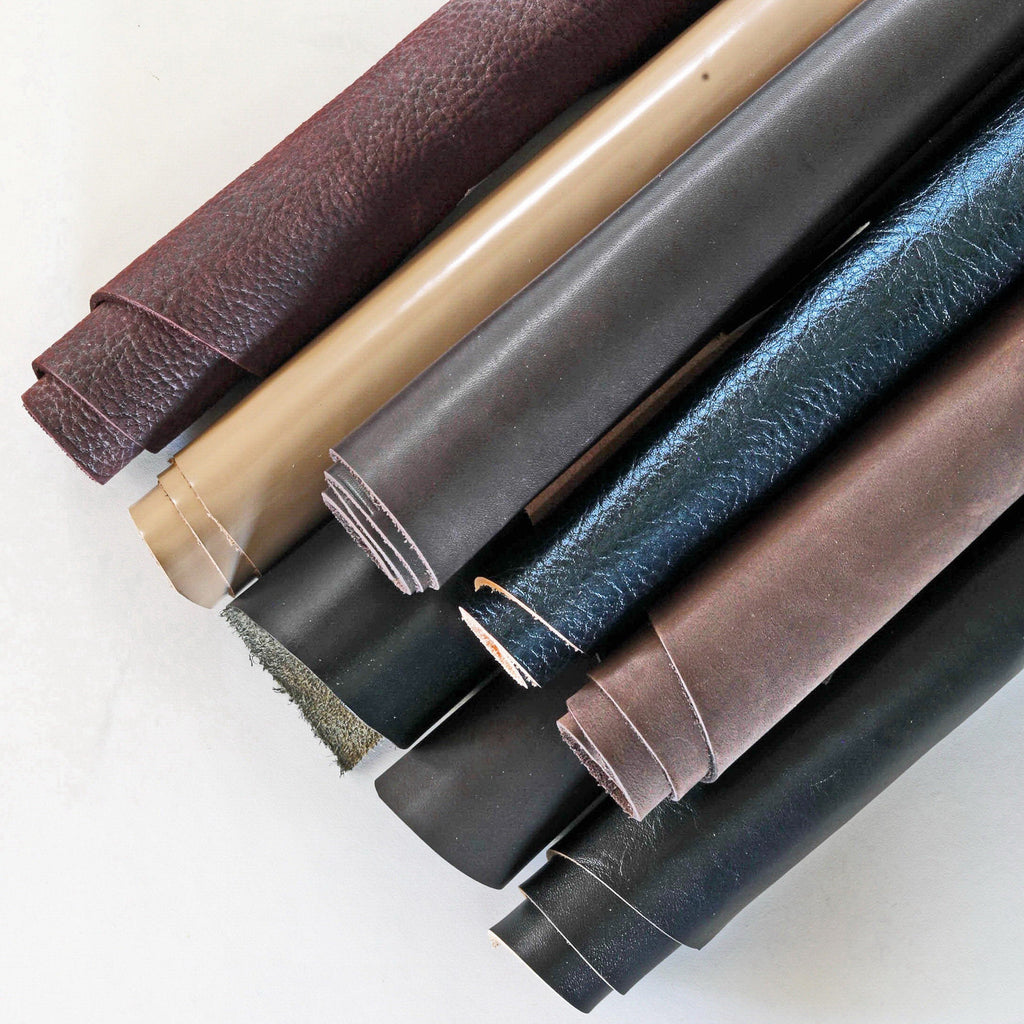 Thick Leather Scraps, Cowhide Offcuts, Heavy Leather Pieces, Random Cowhide and Calfskin Remnants, 1.5-2.5 mm (4-6 oz), 1 kg (2 lbs) B153