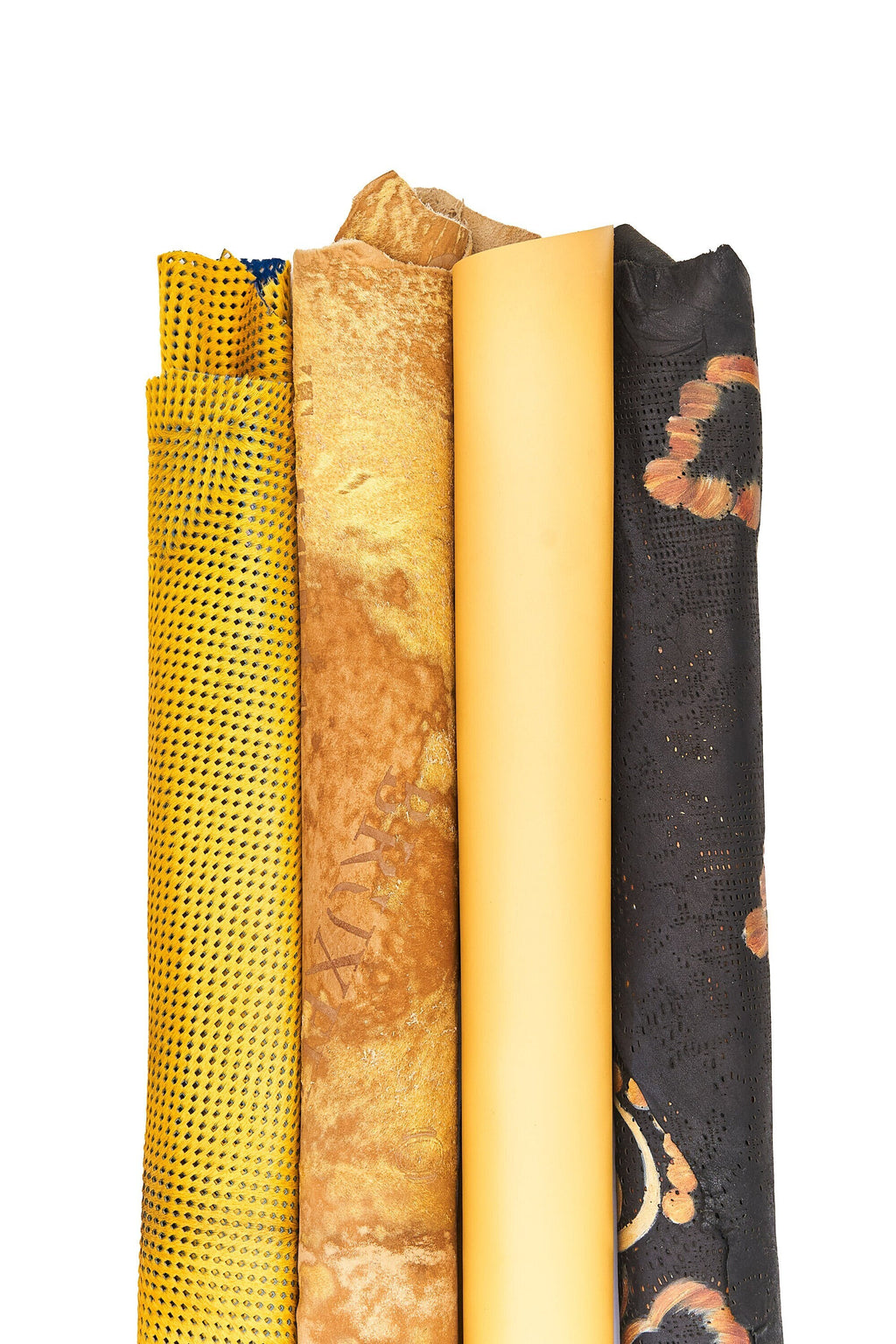 Italian Haircalf Leather Bundle Hair on Leather Hides Yellow Beige Black Premium Leather skins Set B16612-CV La Garzarara