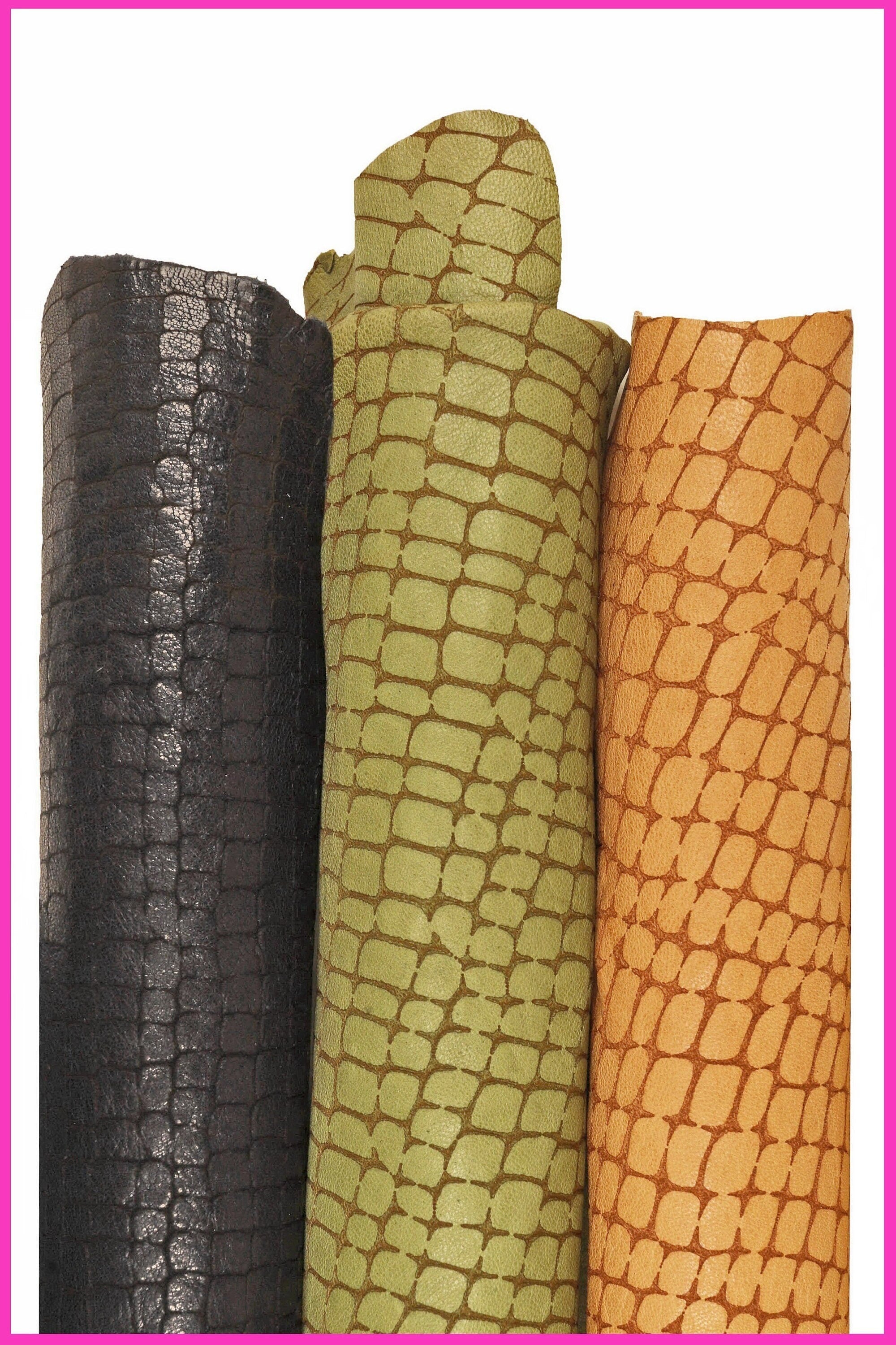 CROCODILE embossed goatskin leather – BLUE, green or beige – soft washed hide for crafts, bags & upholstery – LaGarzarara B16157-VT