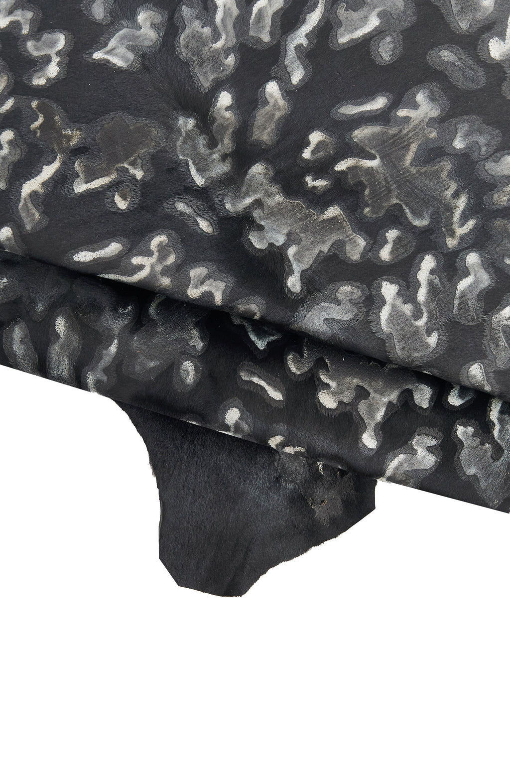 Printed BLACK hair on hides, 4 pony black leather skin camouflage effect, smooth matte leather hide. bundles of 4 skins B16616-CV