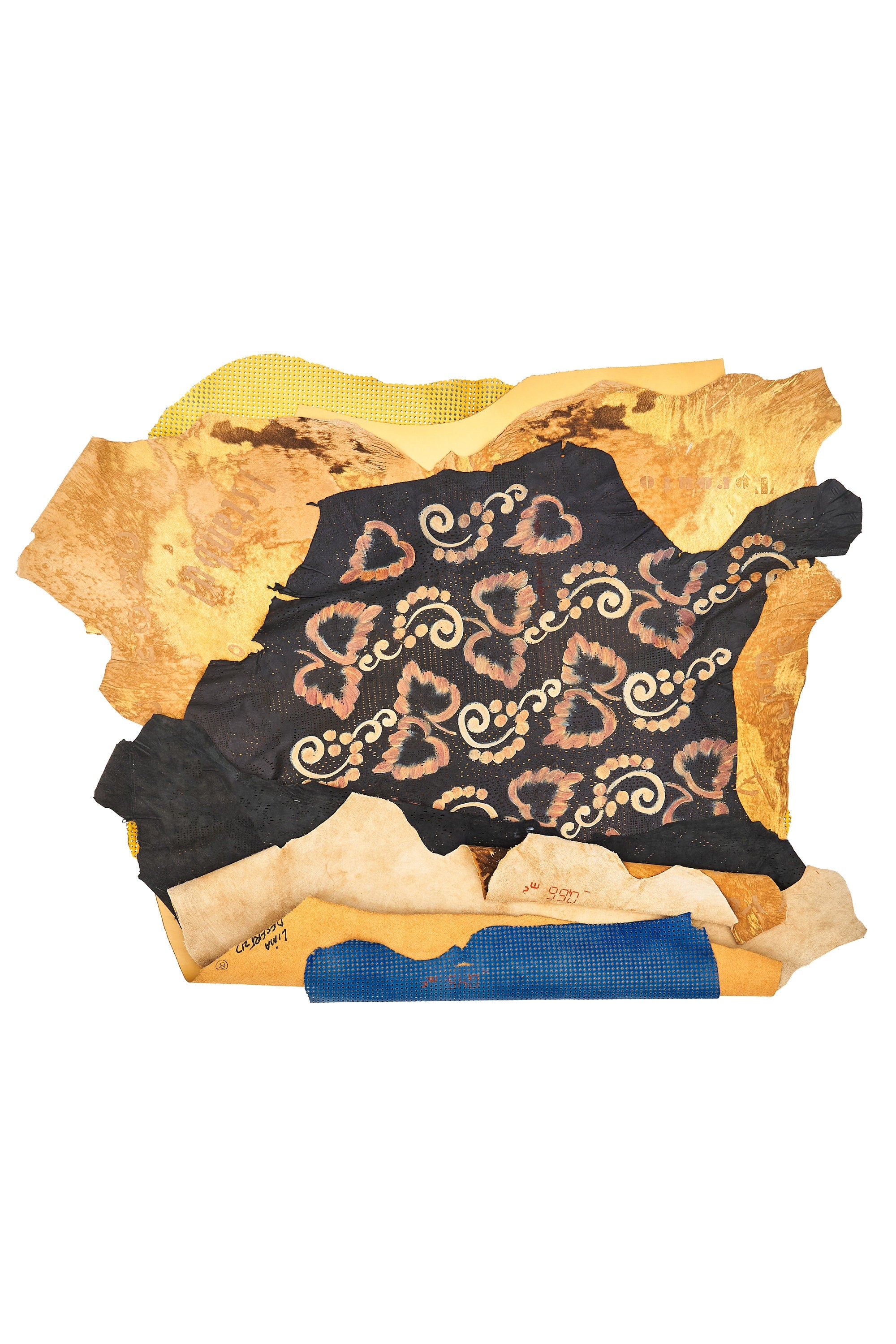 Italian Haircalf Leather Bundle Hair on Leather Hides Yellow Beige Black Premium Leather skins Set B16612-CV La Garzarara