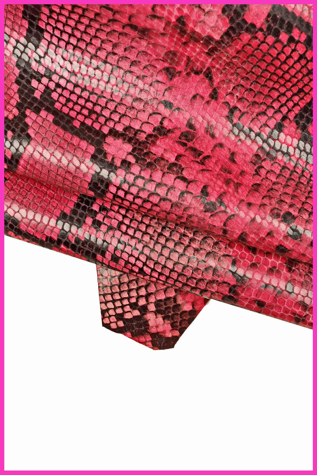 PINK PYTHON printed leather skin, fuchsia snake textured goatskin, glossy animal print reptile hide B15310-ST La Garzarara