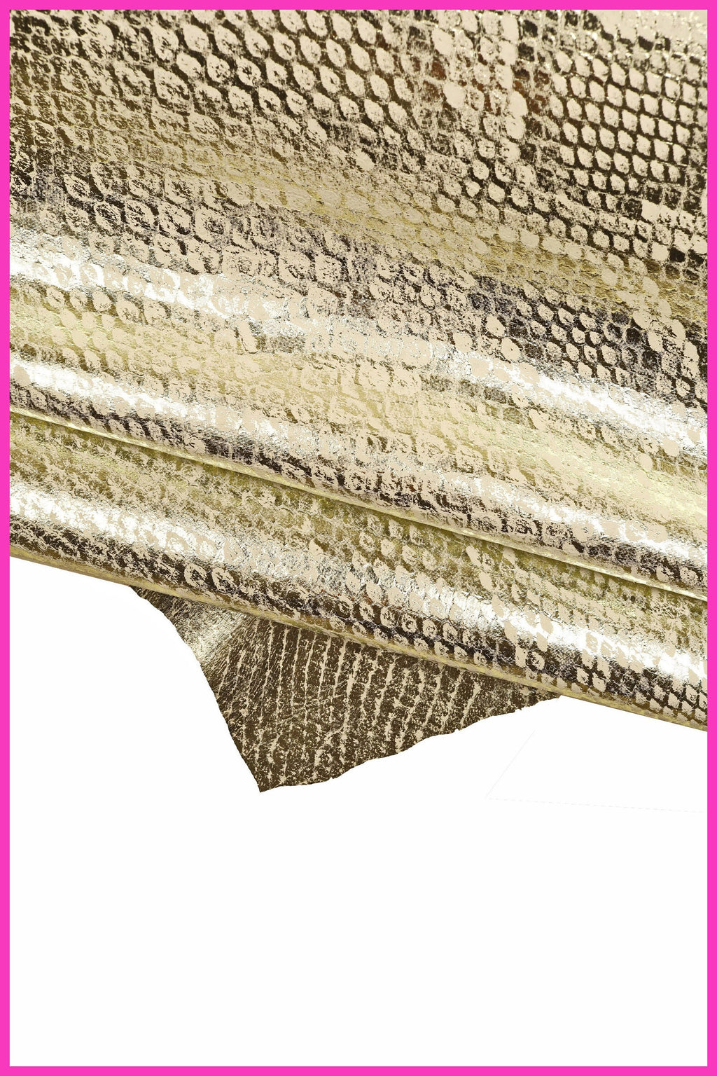 Light gold python textured metallic leather skin, snake printed goatskin, soft bright skin with animal print B15280-MT(ST) La Garzarara