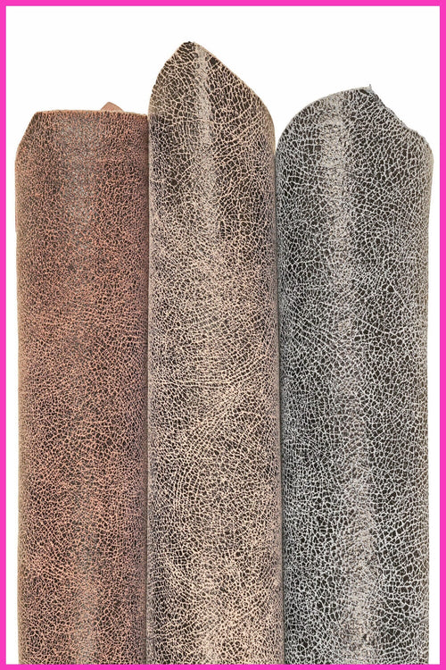 Antiqued leather hide distressed look, vintage effect crackled leather skin, rustic suede leather for bags belts B16126-ST La Garzarara