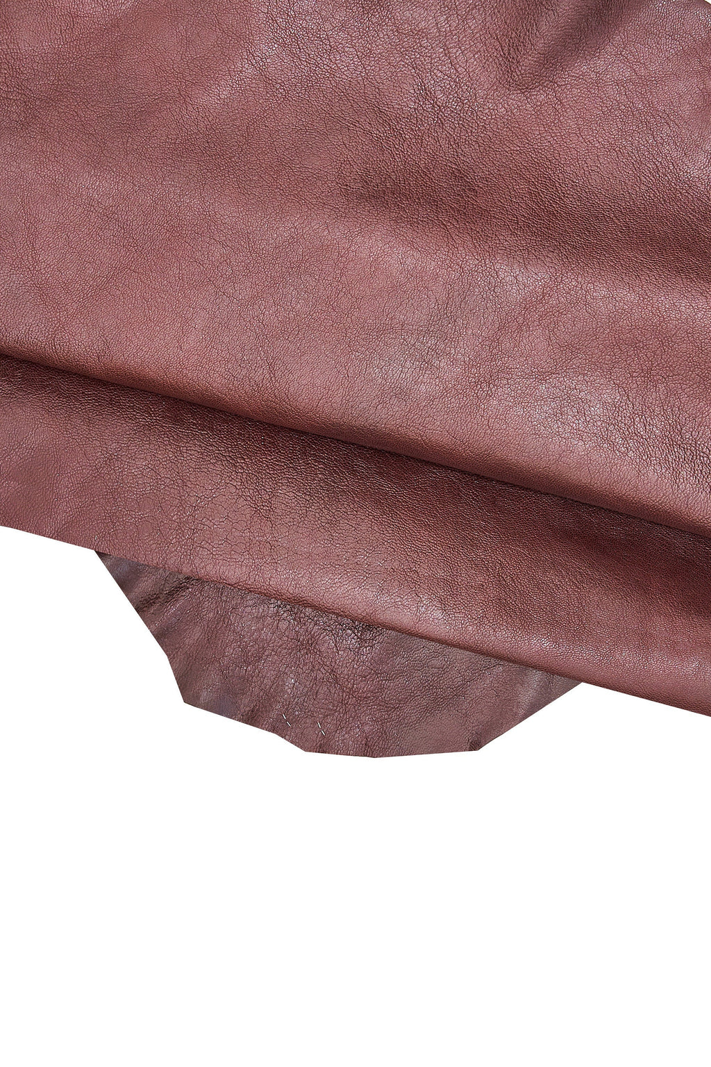 Glossy Distressed burgundy goatskin leather, soft vintege look leather skin for bags and accessories 0.8–1.0 mm B16510-VT La Garzarara