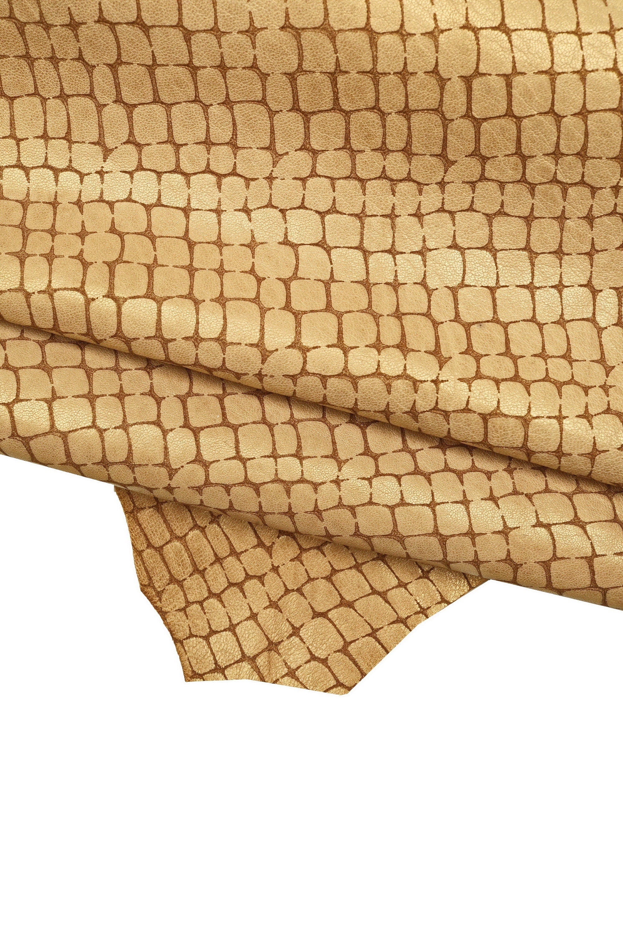 Beige Pearl Crocodile Croco Embossed Goatskin Leather Hide – Soft Reptile Texture Skin for Bags Shoes Luxury Crafts LaGarzarara B16153-VT