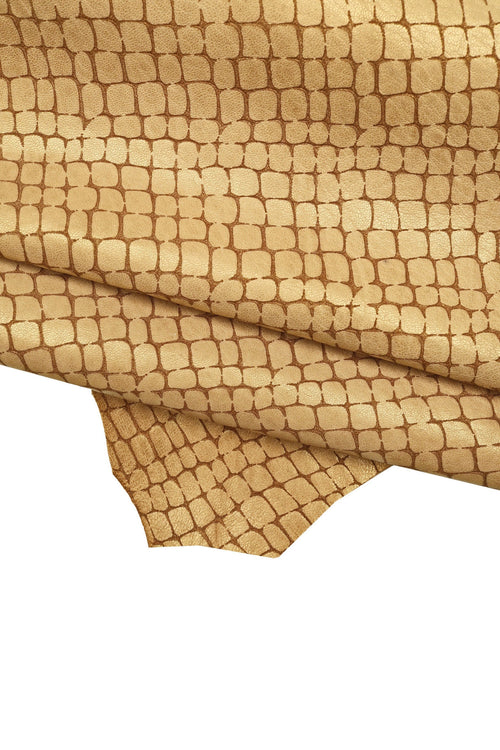 Beige Pearl Crocodile Croco Embossed Goatskin Leather Hide – Soft Reptile Texture Skin for Bags Shoes Luxury Crafts LaGarzarara B16153-VT