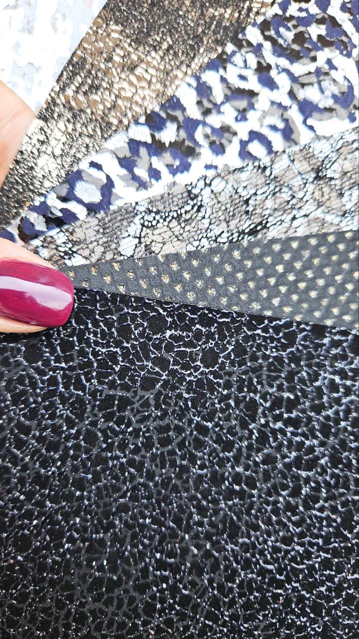 Black and Silver Leather Scraps, Patterned Leather Offcuts, Mixed Texture Craft Leather Pieces RT230 La Garzarara