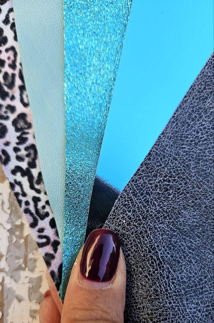 Turquoise Leather Scraps for Earrings, Aqua and Teal Offcuts, Colorful Leather Pieces for DIY Crafts RT237