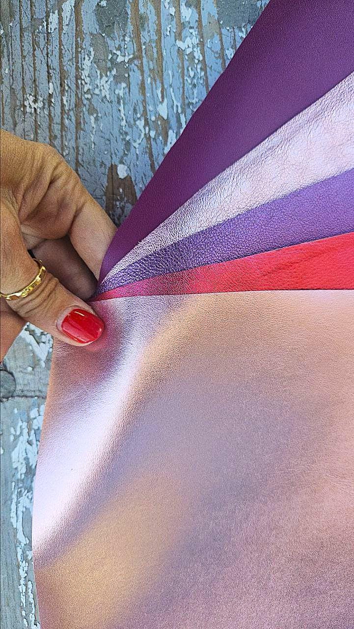 Pink and Purple Leather Scraps, Lilac Fuchsia Offcuts, Color Coordinated Leather Pieces for Crafts 10x8" / 25x20 cm RT255