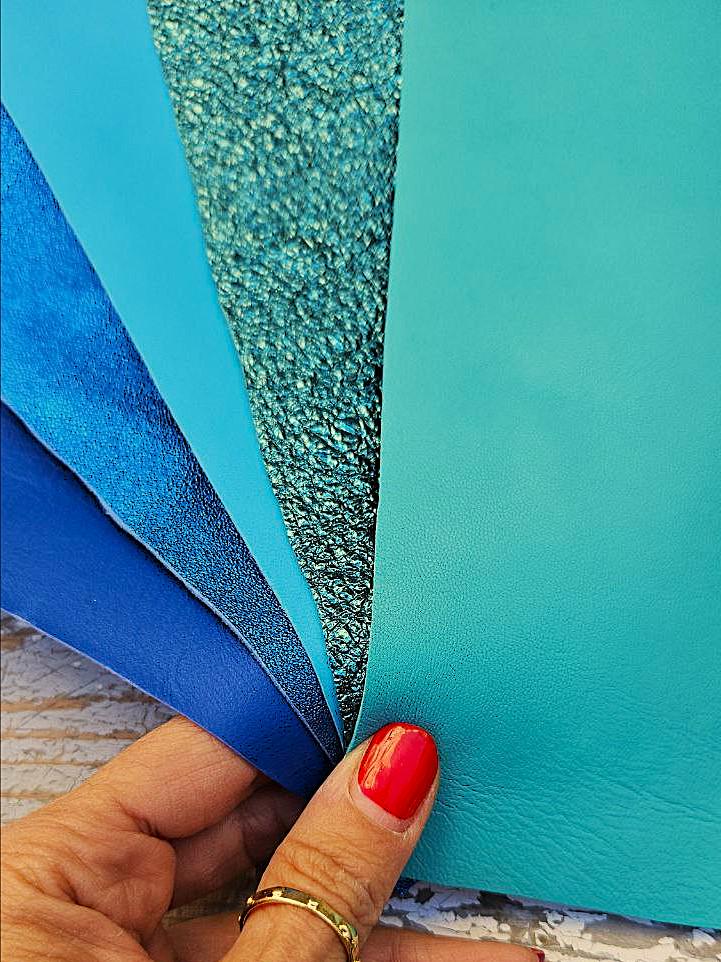 Aqua Leather Scraps, Turquoise Teal and Blue Offcuts, Color Assorted Leather Pieces for Crafts 10x8" / 25x20 cm RT257