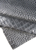 Silver CROCODILE leather hide, metallic croc embossed cowhide, glossy soft metallic cow 0.7 - 0.8 mm B16748-MT La Garzarara