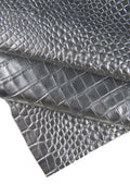 Silver CROCODILE leather hide, metallic croc embossed cowhide, glossy soft metallic cow 0.7 - 0.8 mm B16748-MT La Garzarara