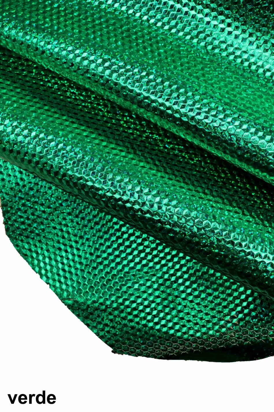 Green GLITTERED leather hide, iridescent metallic geometric embossed cowhide, bright printed calfskin B17057-MT(ST) La Garzarara