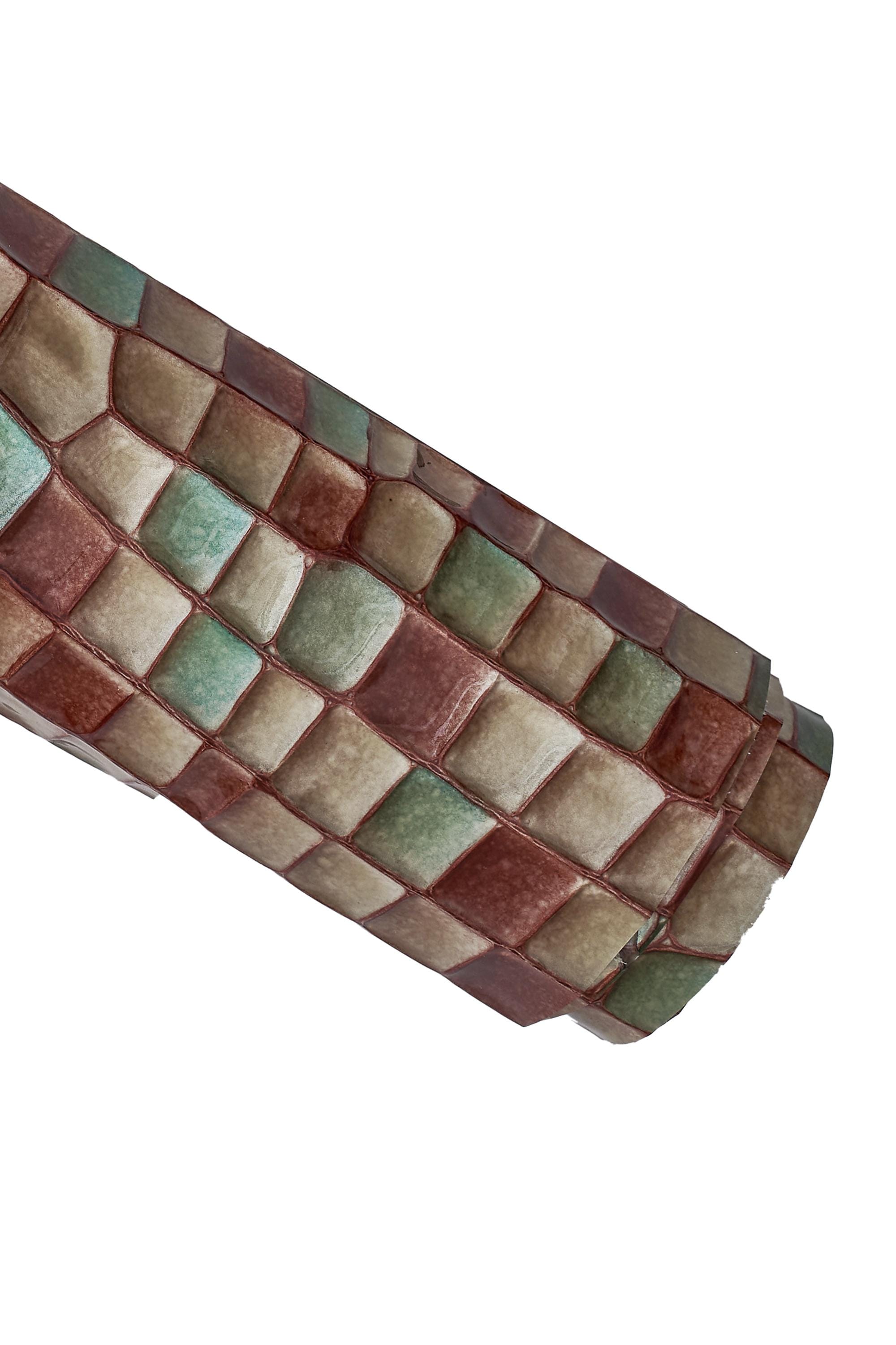 Multicolor Mosaic CROCODILE embossed leather hide, croc printed glossy cowhide 0.9 - 1.1 mm B16824-MT(ST) La Garzarara