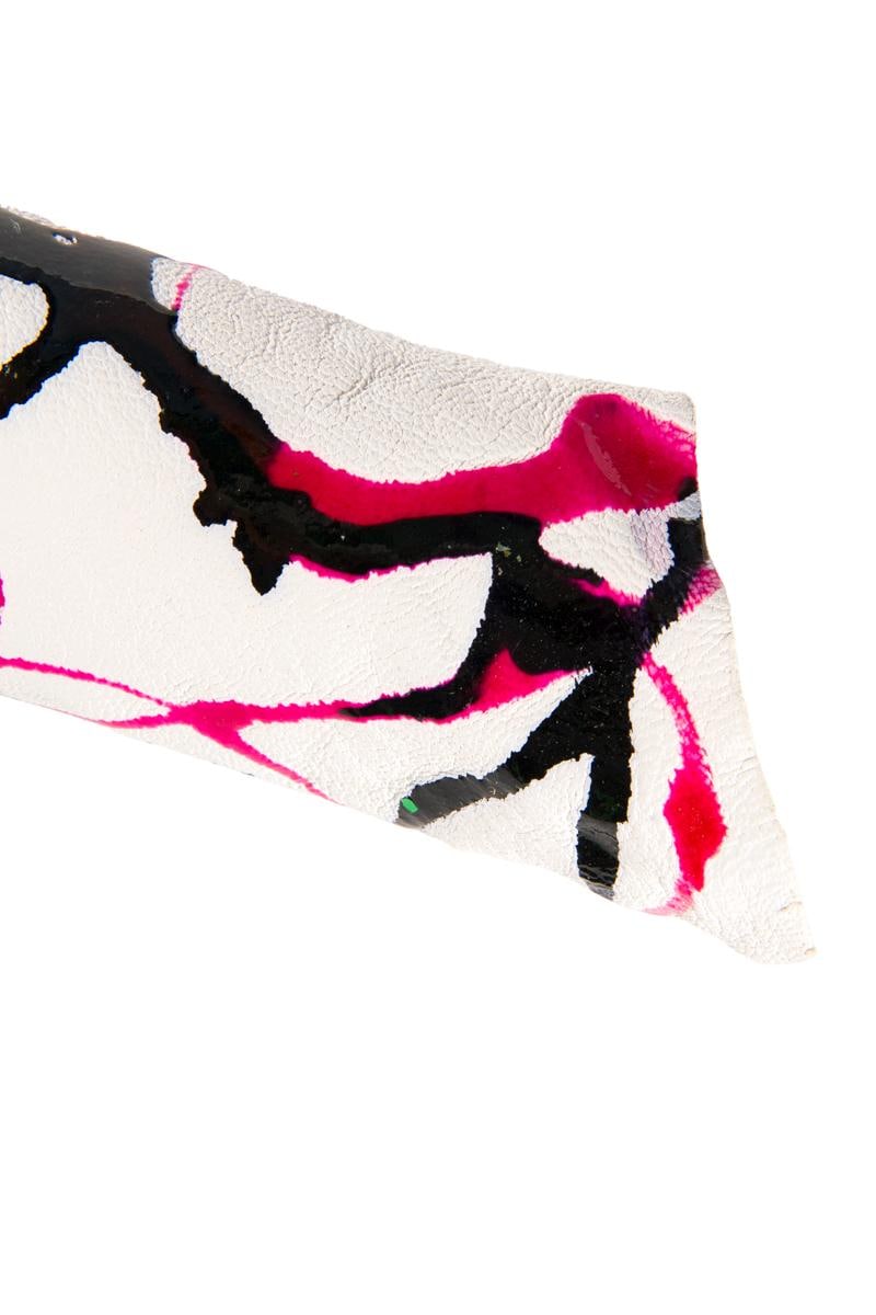 FUCHSIA SKETCH painted leather skin, white goatskin pink black texture, handcrafted pollock printed skin B16854-DM