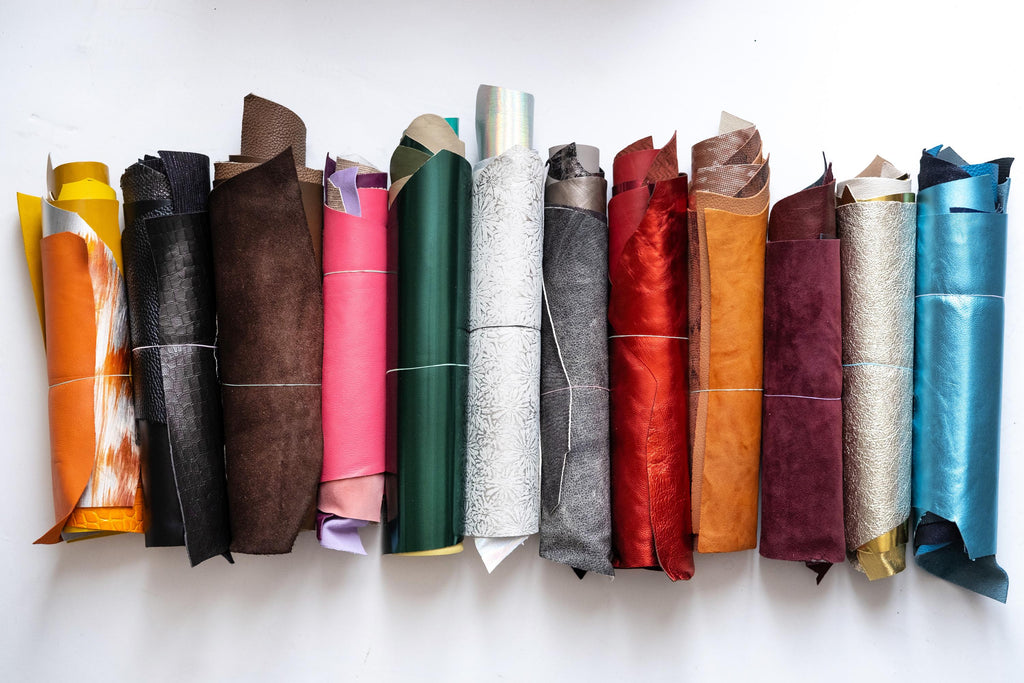 Mix Leather Scraps, Assorted Offcuts leather Pieces, 60 Colors Mix, Solid and Printed Renmants Leather 8x10"-25x20 cm for Sewing
