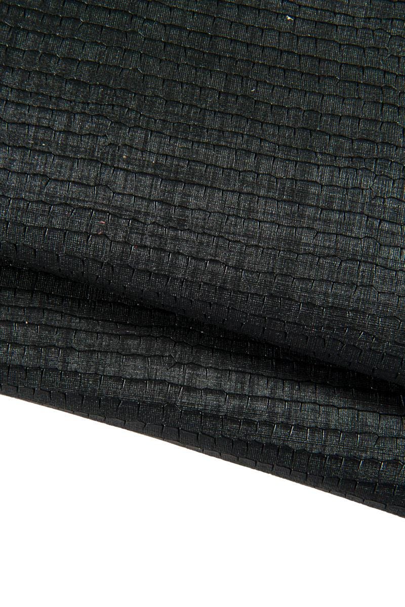 Black crocodile printed leather skin, CROC embossed goatskin, METALLIC carved hide, medium softness B16648-MT(st) La Garzarara