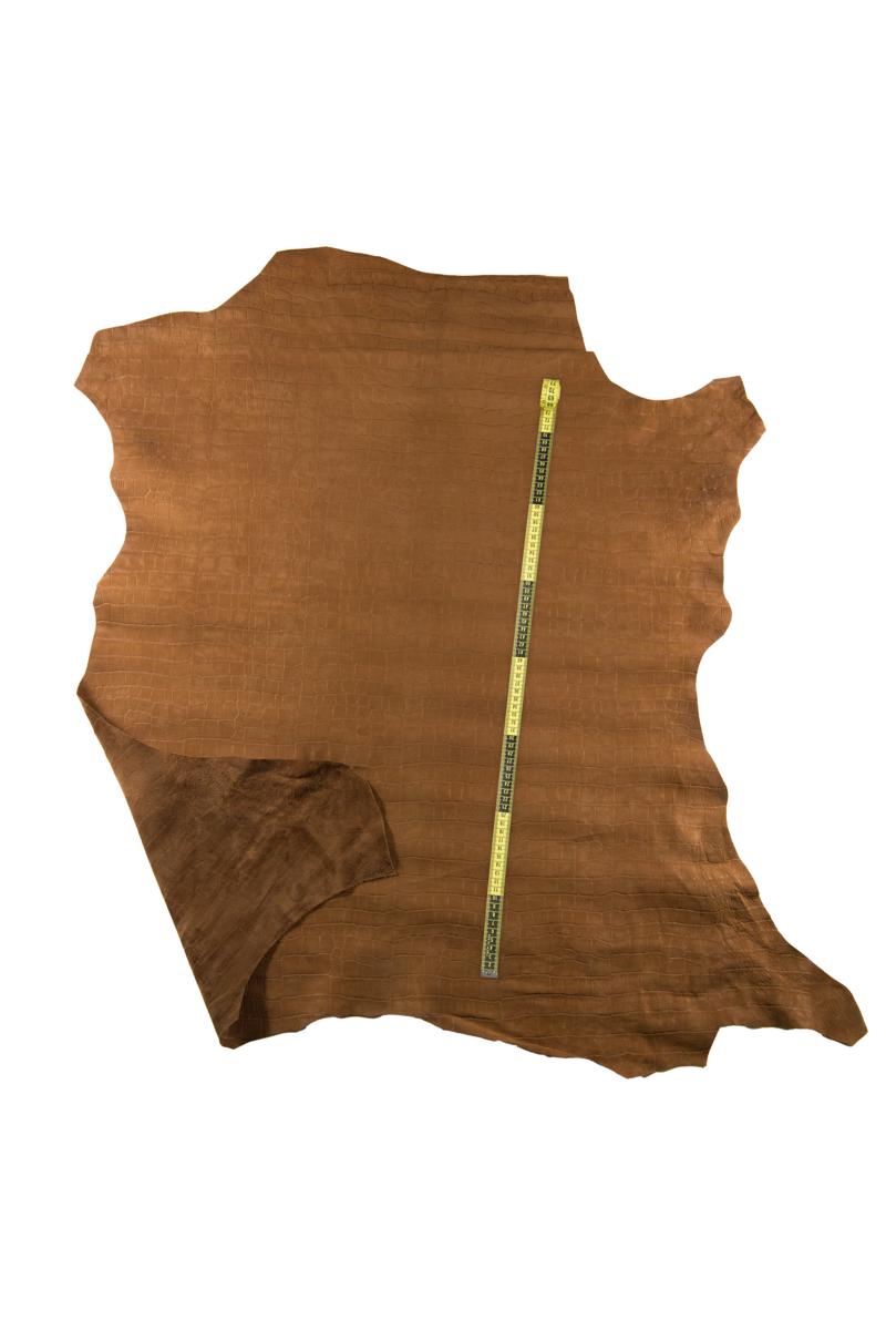Brown crocodile embossed leather hide, soft goat skin suede 0.6-0.7 mm croc for clothing B16769-ST La Garzarara
