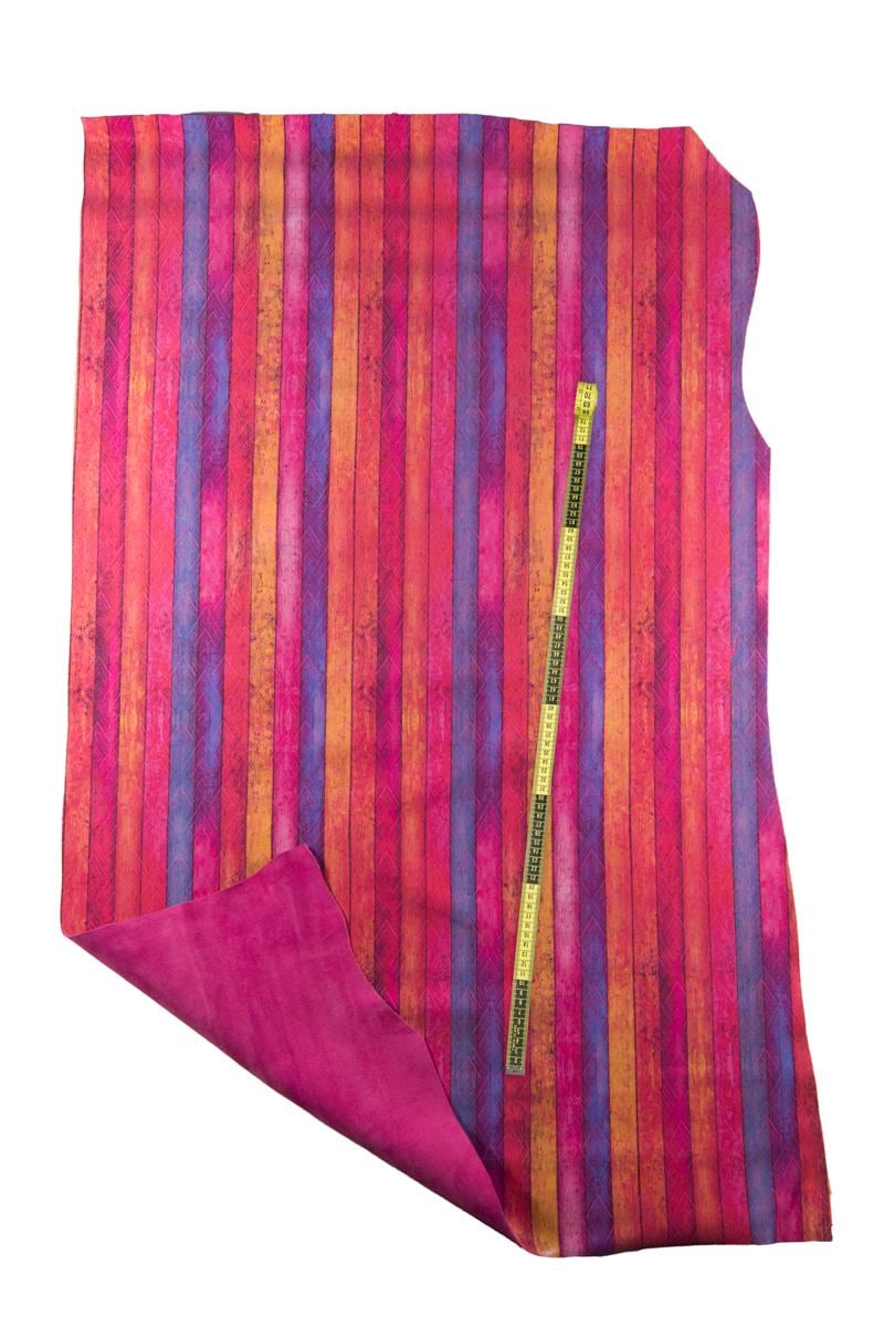 MULTICOLOR striped leather hide, STRIPES pattern on glossy soft cowhide, colorful printed suede calfskin B16846-ST La Garzarara