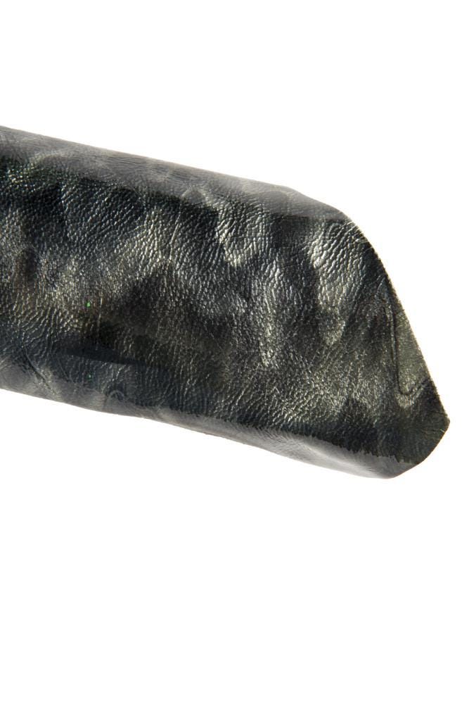 Grey black wave printed leather skin, TEXTURED NAPLAK patent goatskin. glossy soft skin, 0.8 - 1.0 mm B16833-ST La Garzarara