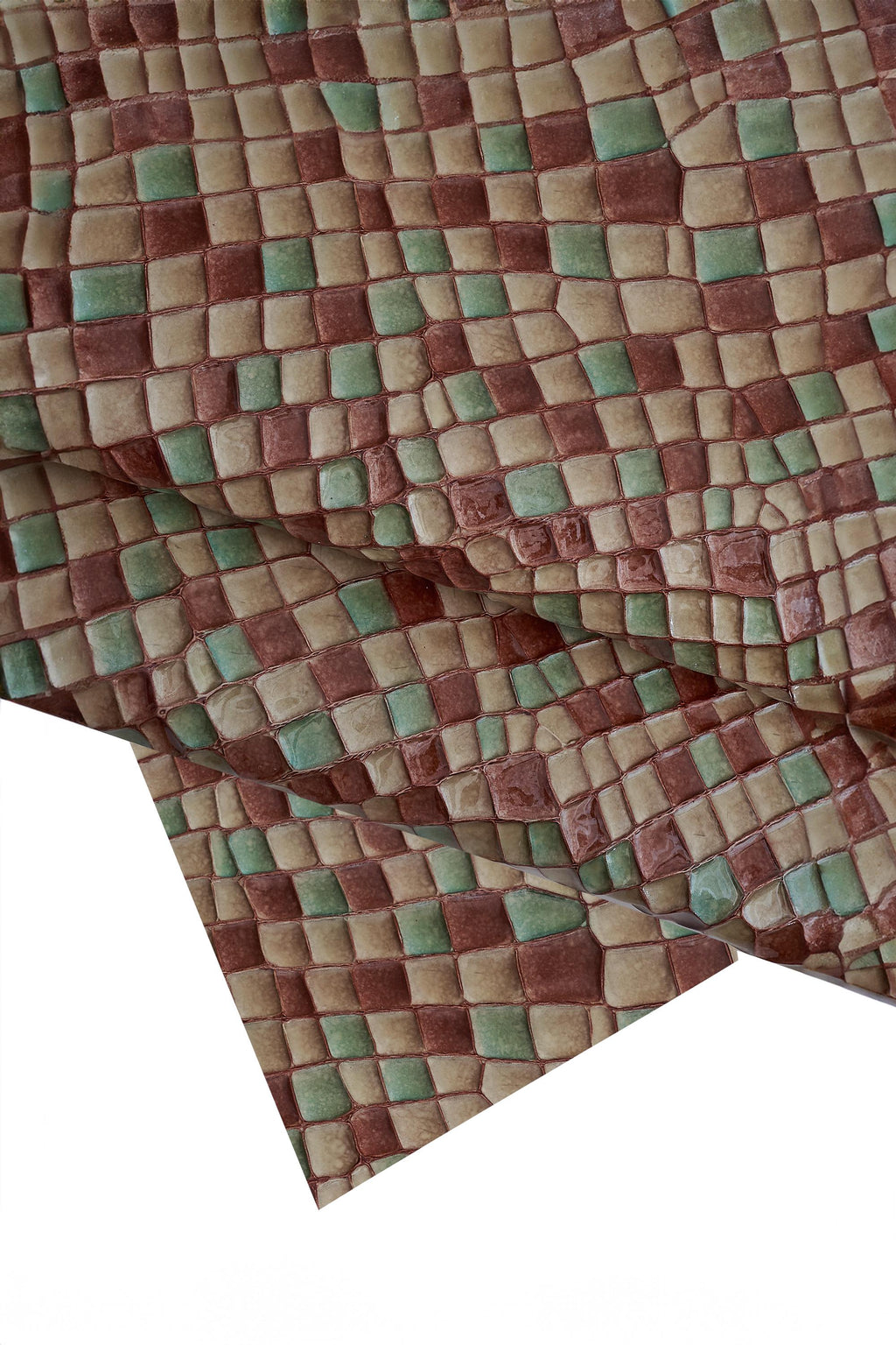 Multicolor Mosaic CROCODILE embossed leather hide, croc printed glossy cowhide 0.9 - 1.1 mm B16824-MT(ST) La Garzarara