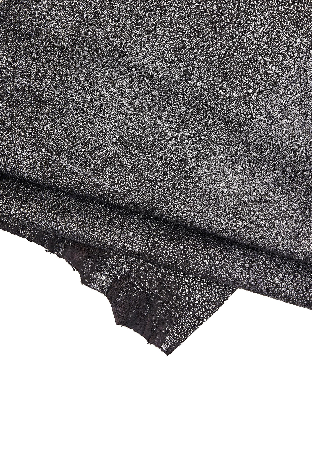 BLACK steelmetal leather skin, wrinkled goatskin, metallic aged distressed hide 0.9 - 1.0 mm B16542-MT(ST) La Garzarara