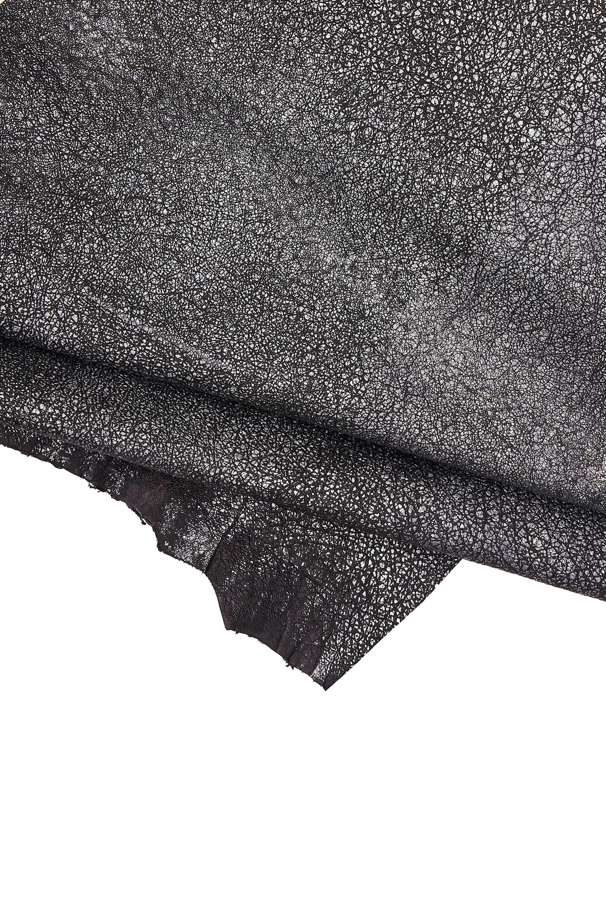 BLACK steelmetal leather skin, wrinkled goatskin, metallic aged distressed hide 0.9 - 1.0 mm B16542-MT(ST) La Garzarara
