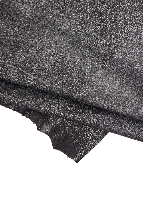 BLACK steelmetal leather skin, wrinkled goatskin, metallic aged distressed hide 0.9 - 1.0 mm B16542-MT(ST) La Garzarara