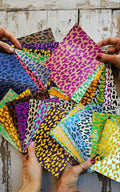 Vibrant cheetah and leopard Scraps, Printed pieces Leather for DIY - bright animal print colors random from picture 6x5" / 15x12 cm RT259